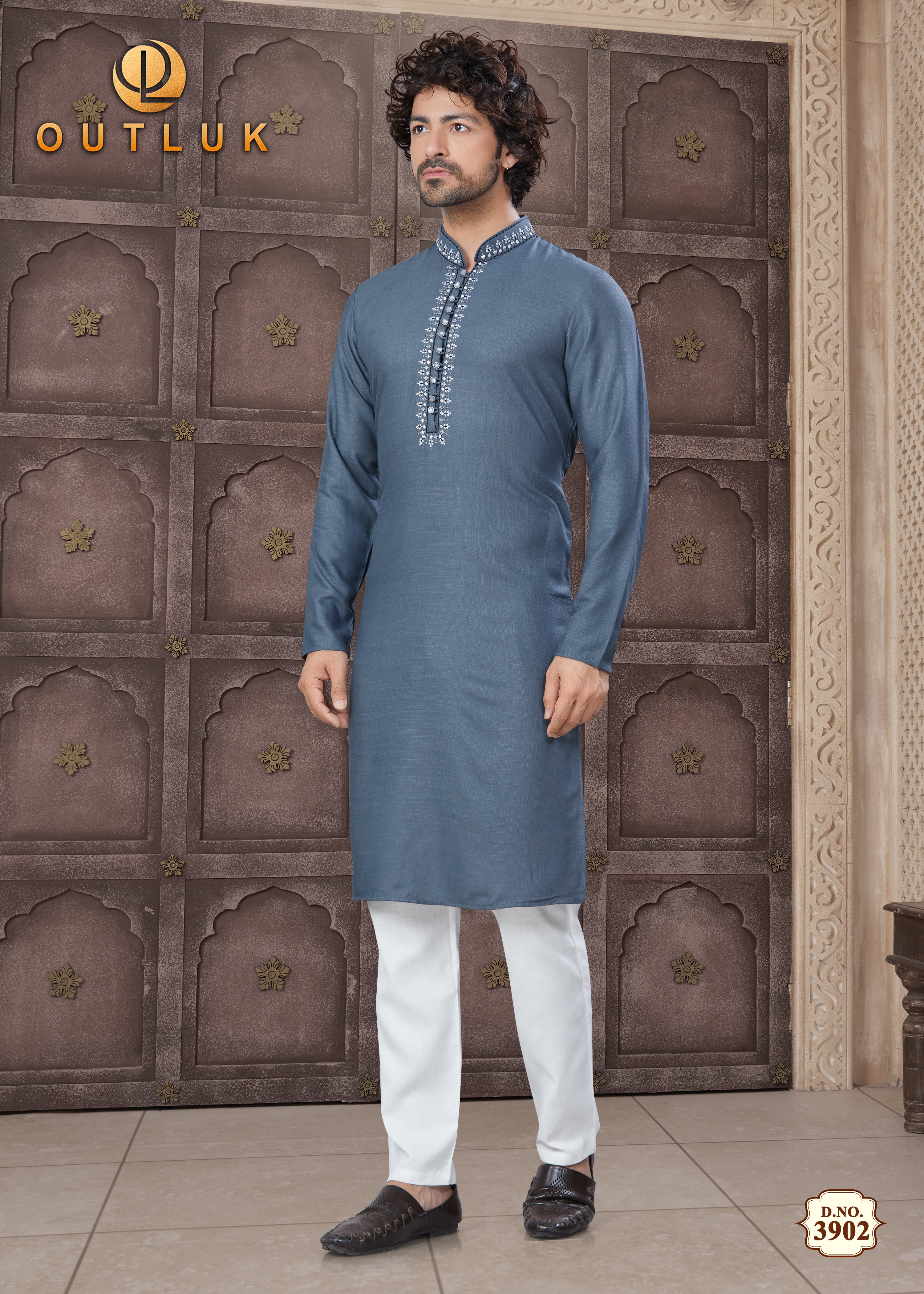 Grey Cotton Mens Kurta Pajama 3902