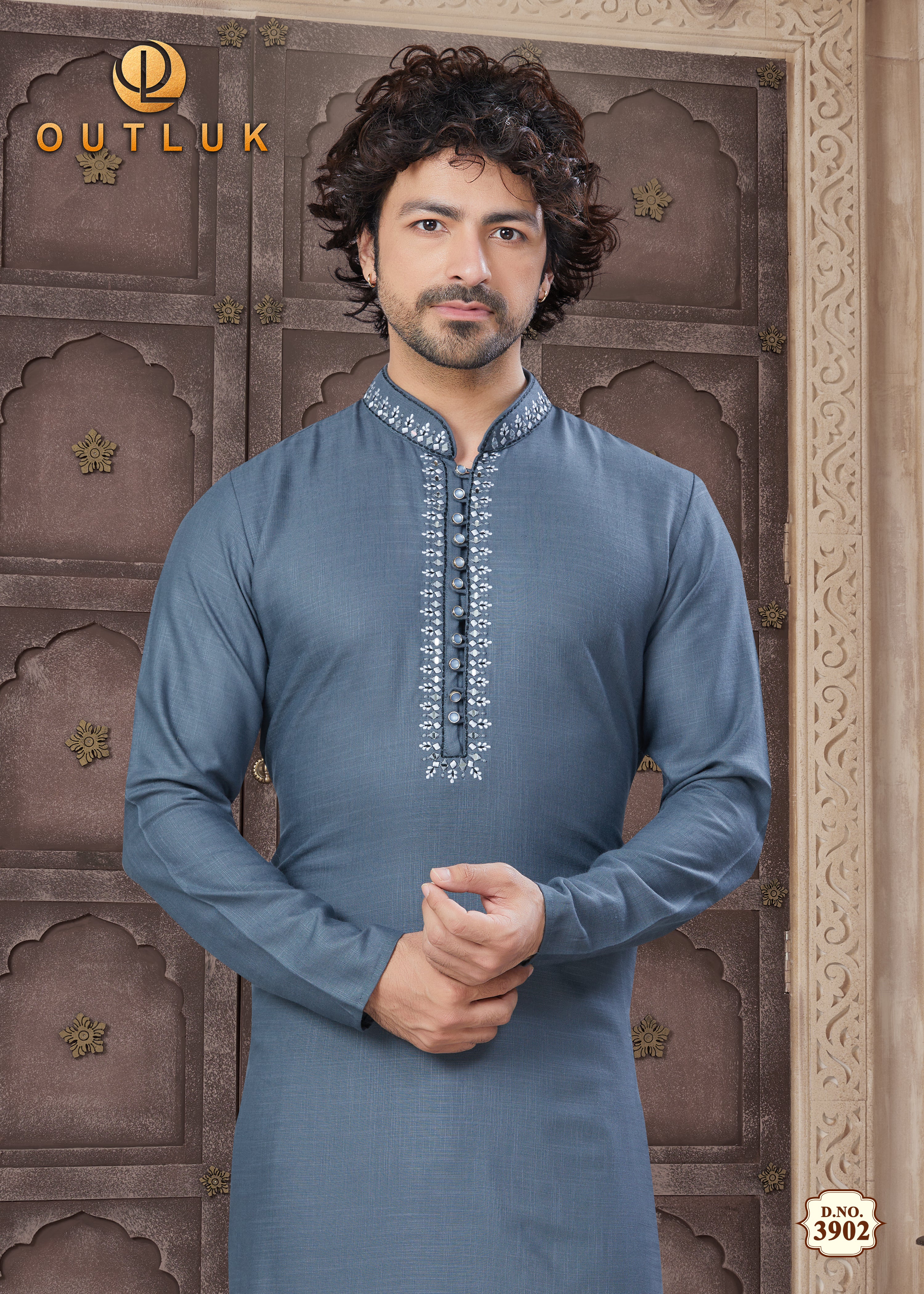 Grey Cotton Mens Kurta Pajama 3902