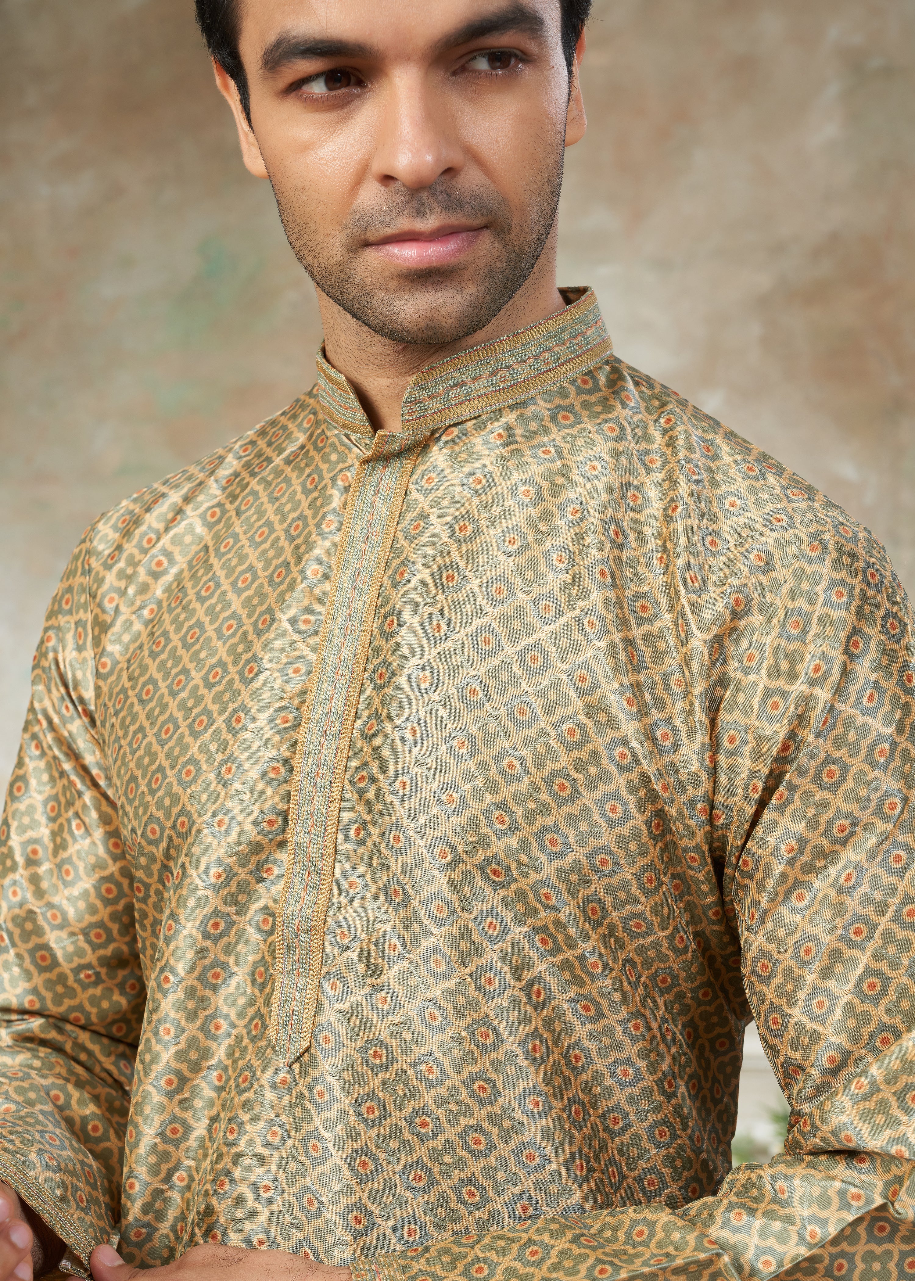 Golden color Premium Silk Digital Print kurta with Raymond Cotton Pajama 40005