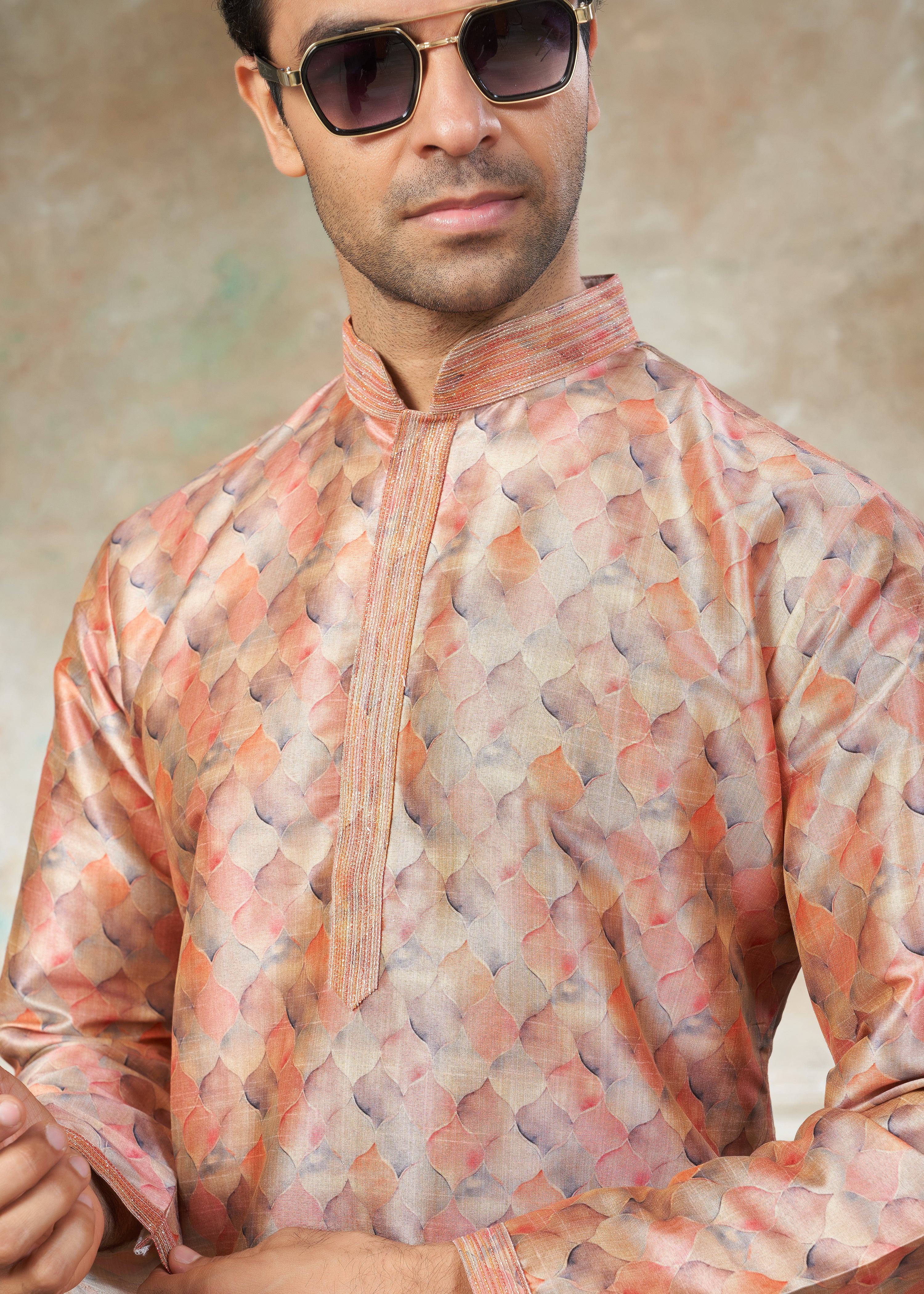 Peach color Premium Silk Digital Print kurta with Raymond Cotton Pajama 40006