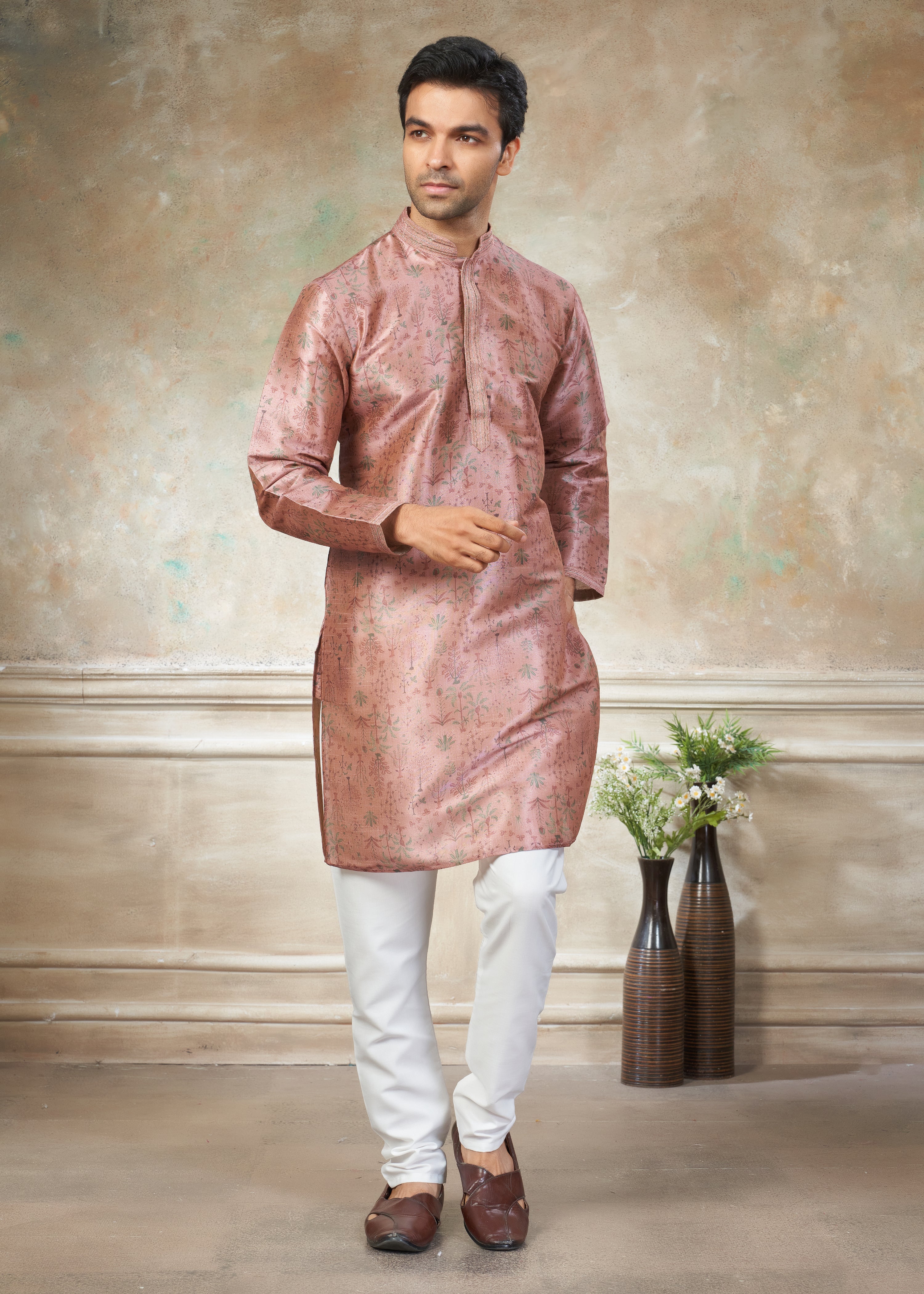 Pink color Premium Silk Digital Print kurta with Raymond Cotton Pajama 40008