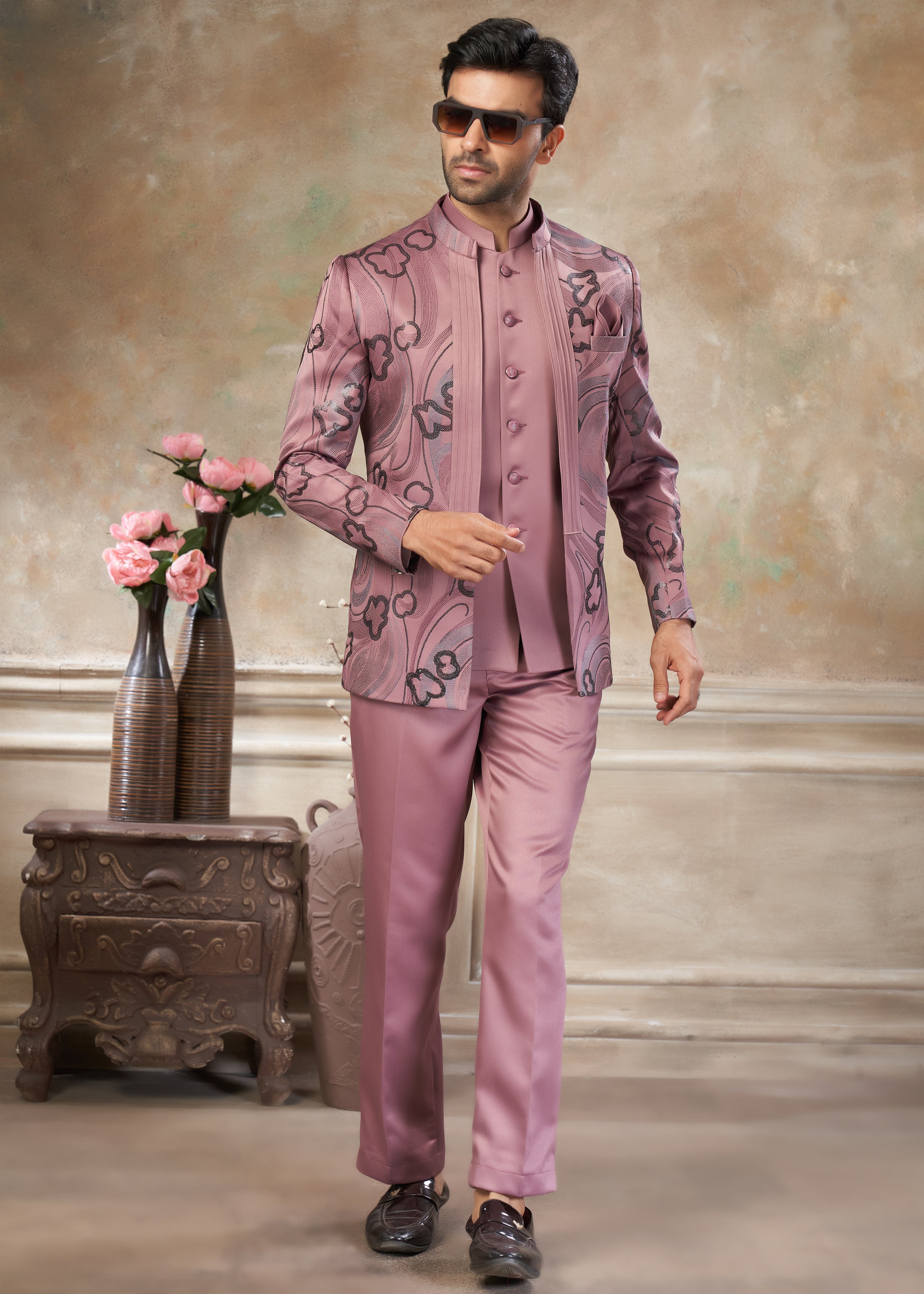Pink color Terry Rayon with embroidery Menswear jhodhpuri 51001