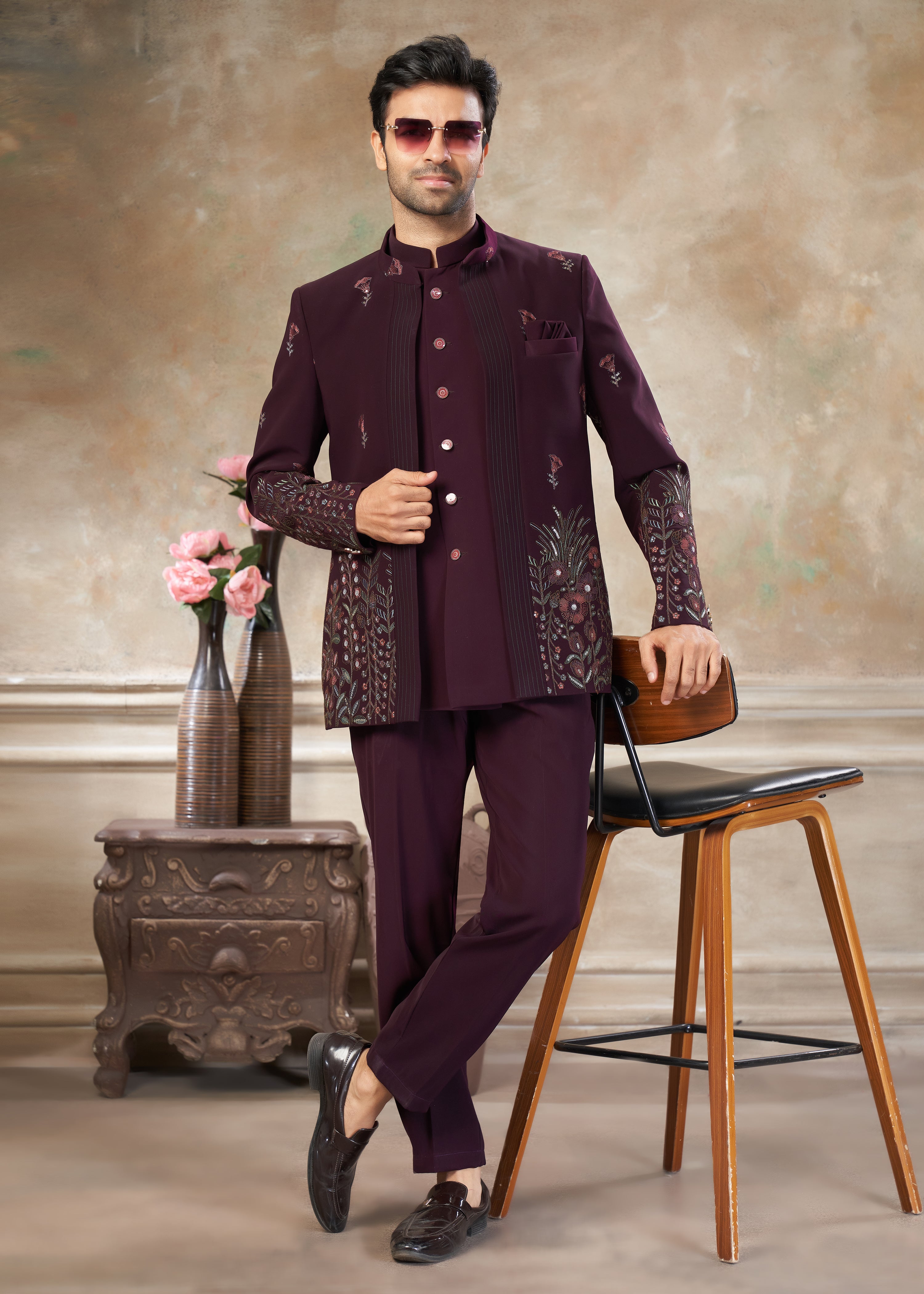 Purple color Terry Rayon with embroidery Menswear jhodhpuri 51003