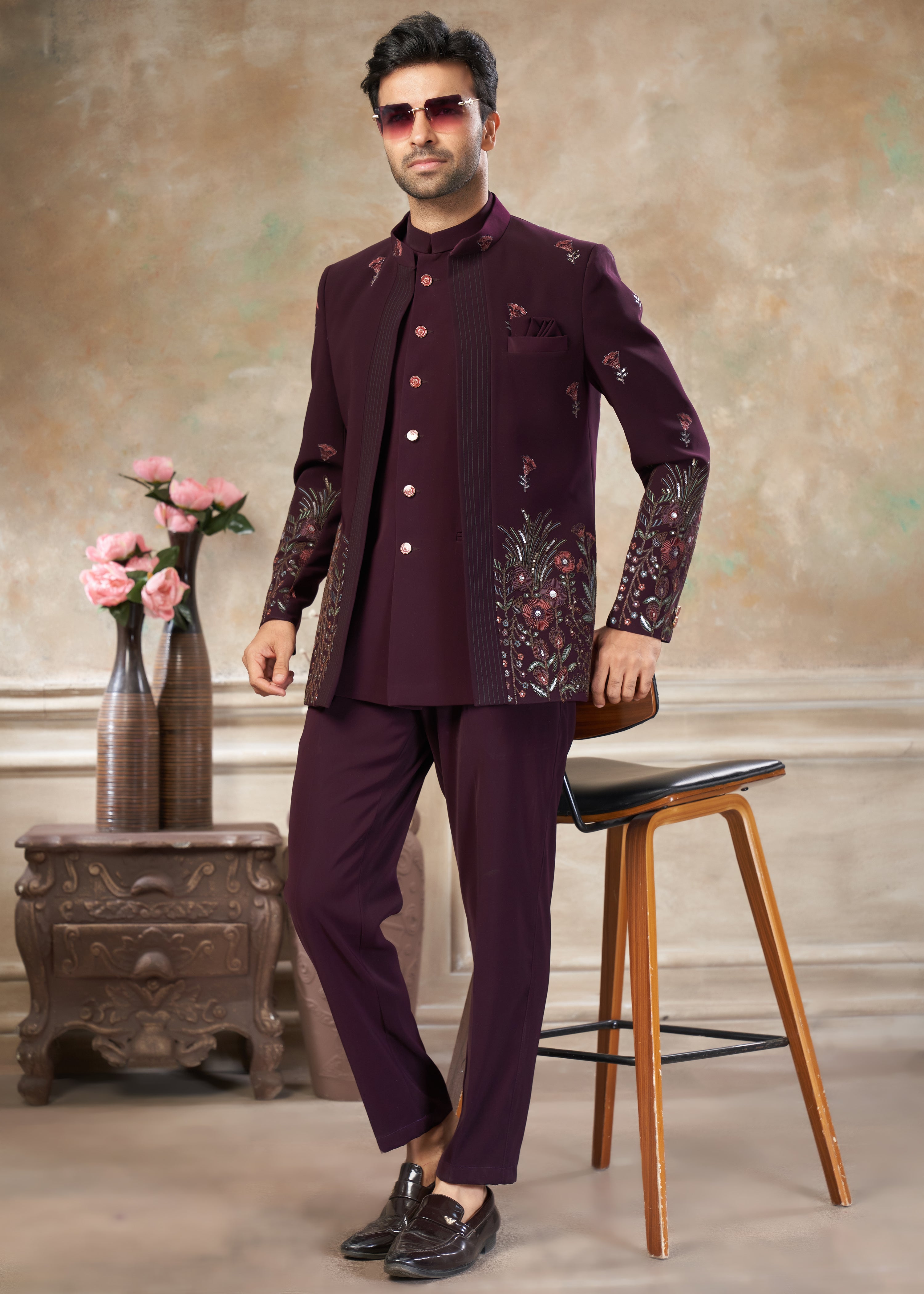 Purple color Terry Rayon with embroidery Menswear jhodhpuri 51003