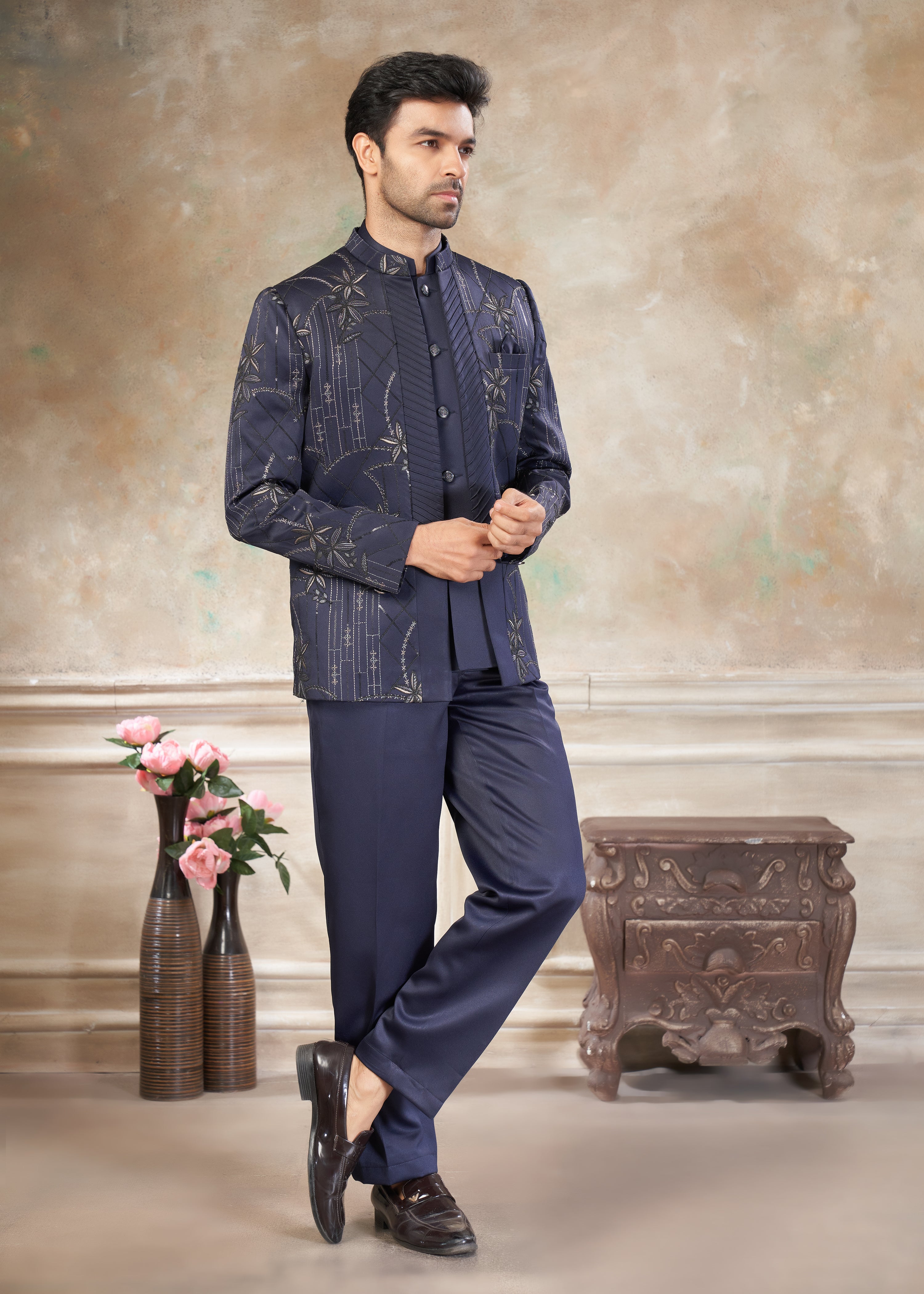 Blue color Terry Rayon with embroidery Menswear jhodhpuri 51009