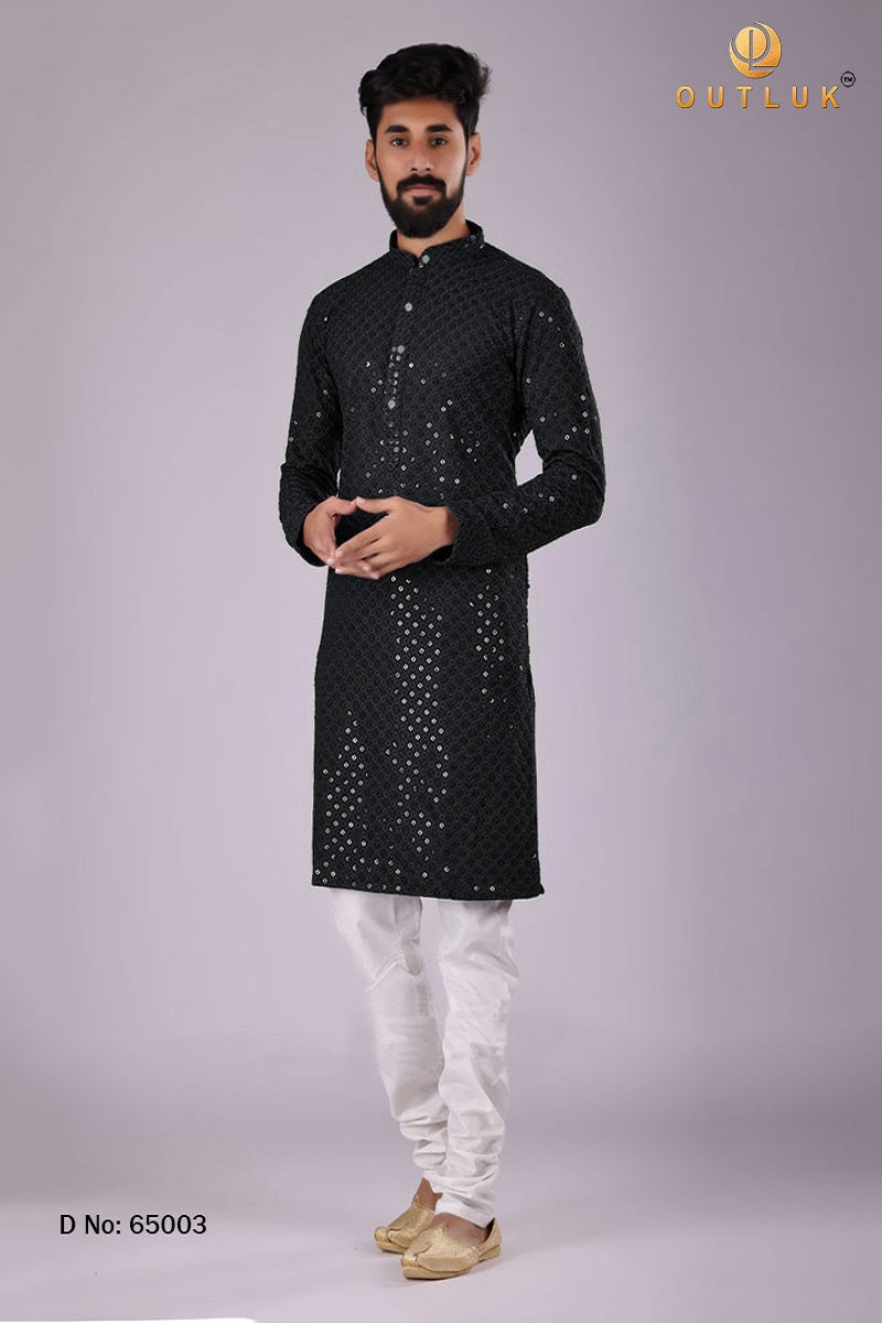 Black Rayon Cotton Mens Kurta Pajama 65003