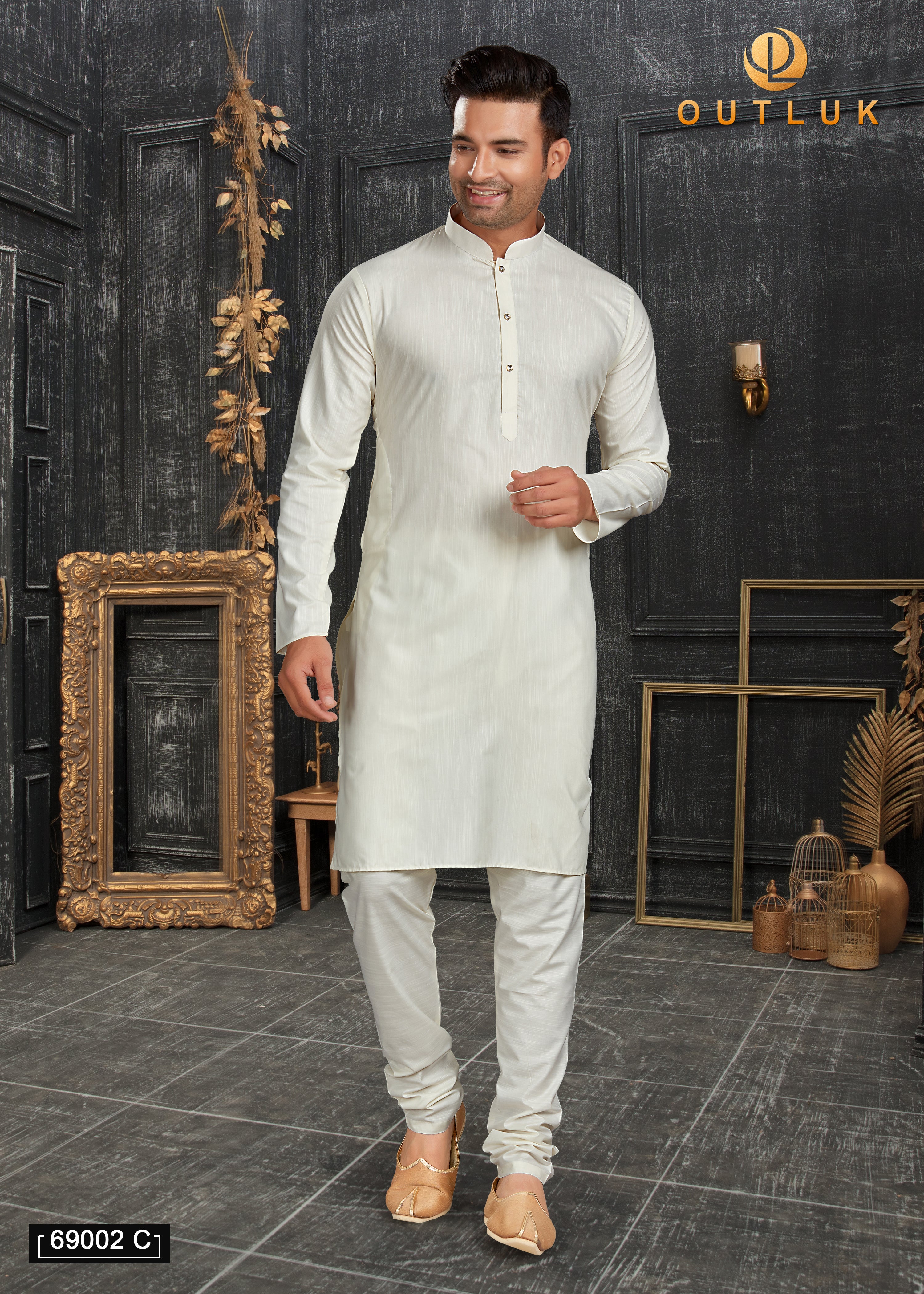 White Cotton Mens Kurta Pajama 69002 C