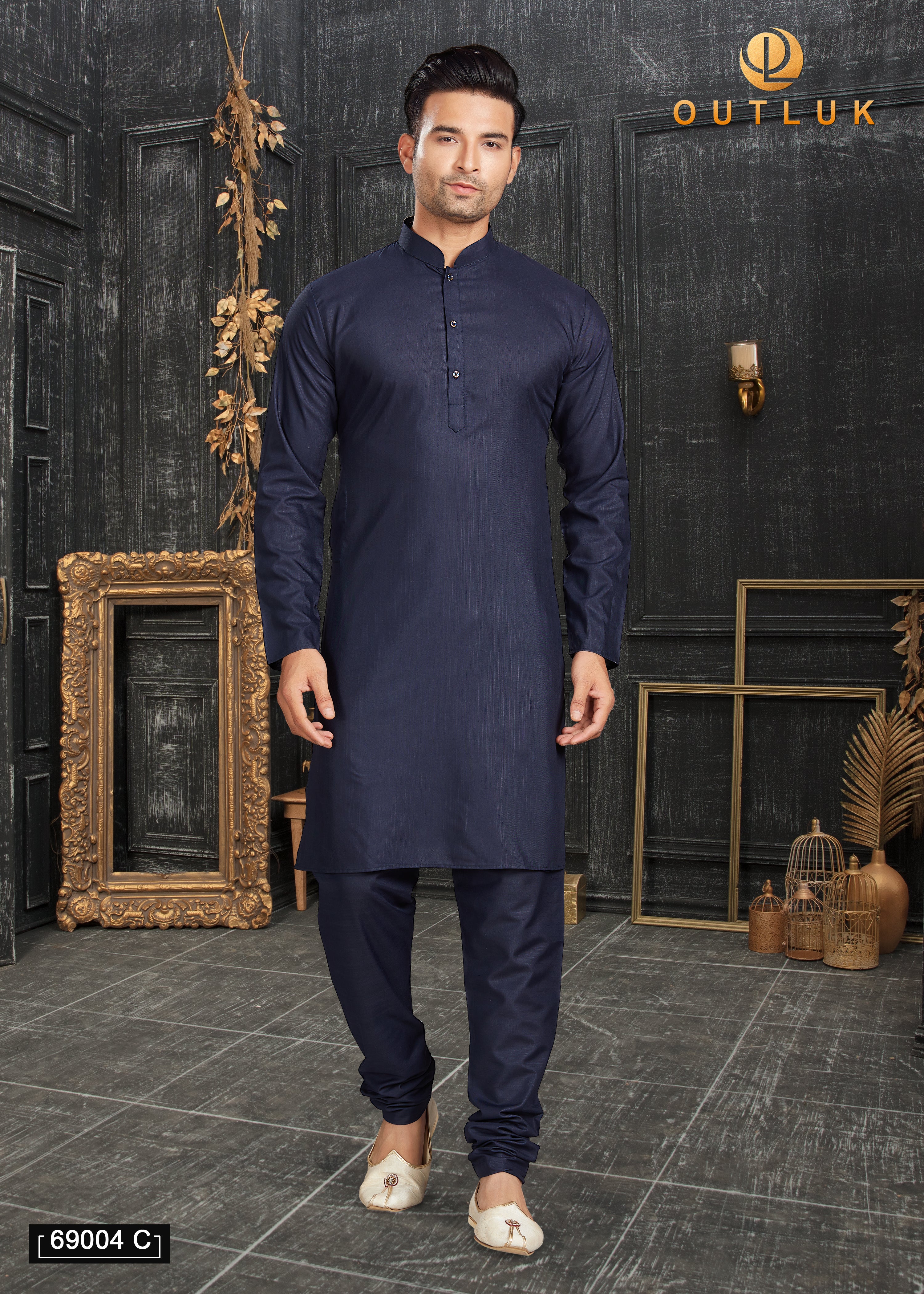 Blue Cotton Mens Kurta Pajama 69004 C