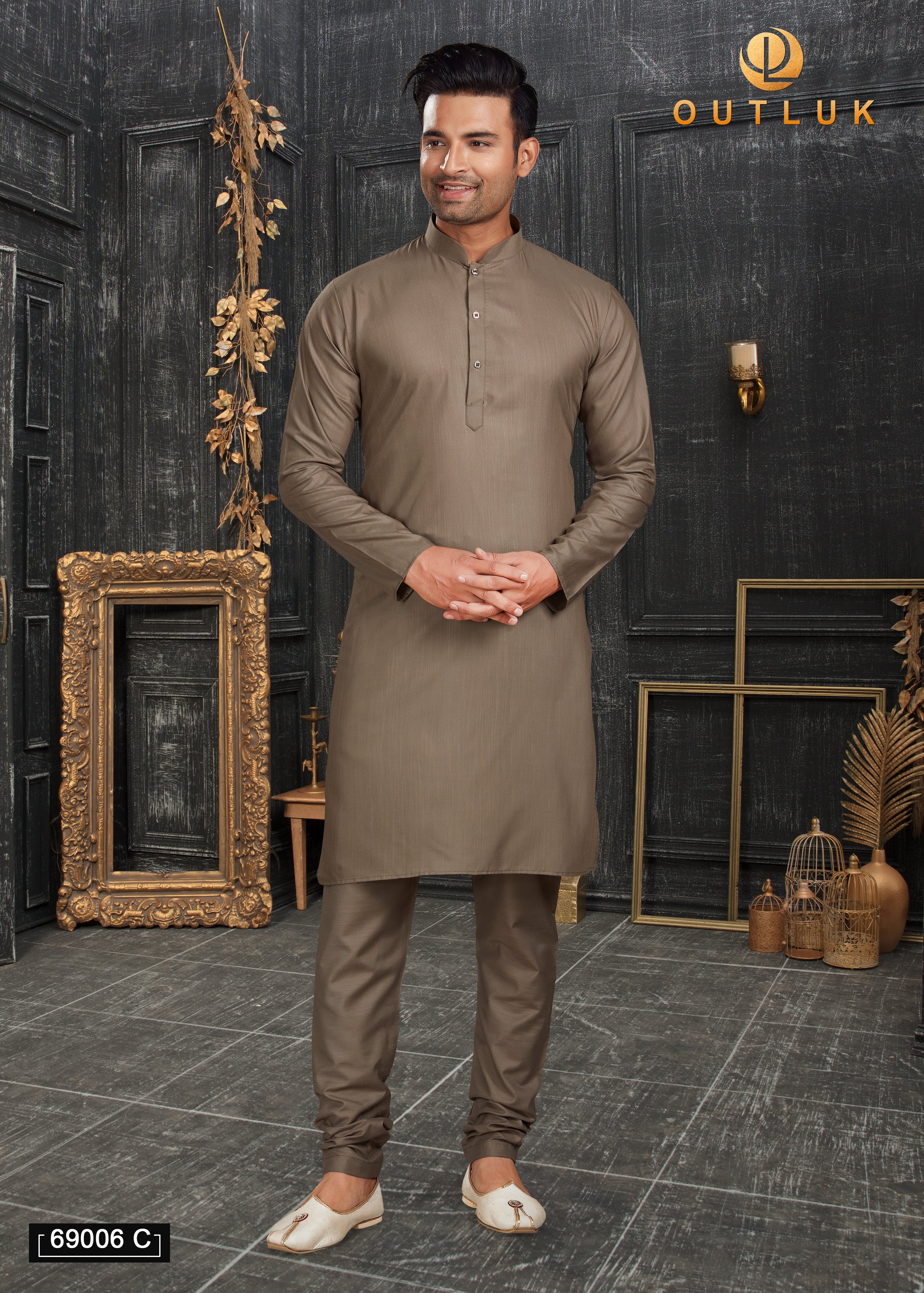 Light Brown Cotton Mens Kurta Pajama 69006 C