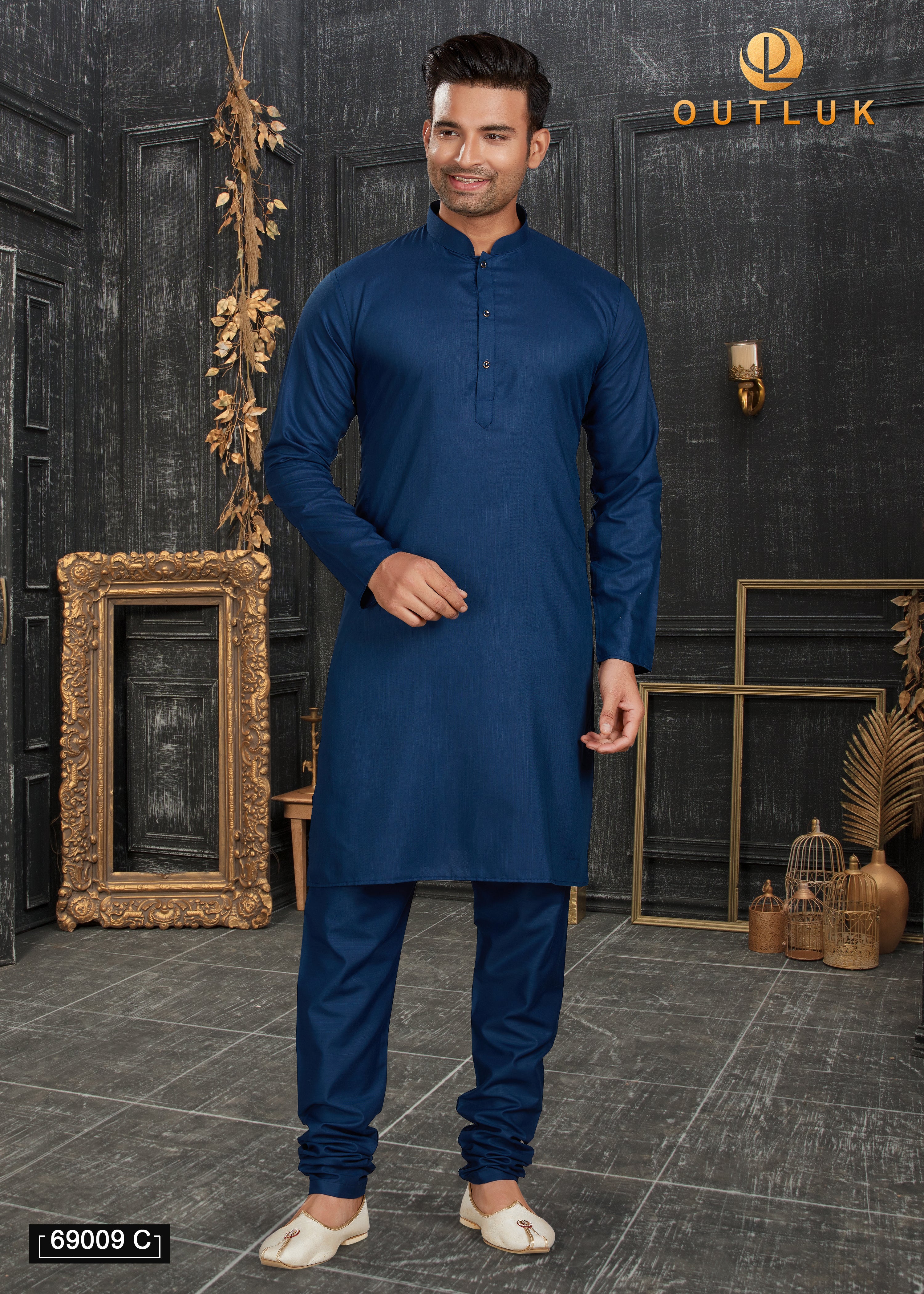Blue Cotton Mens Kurta Pajama 69009 C