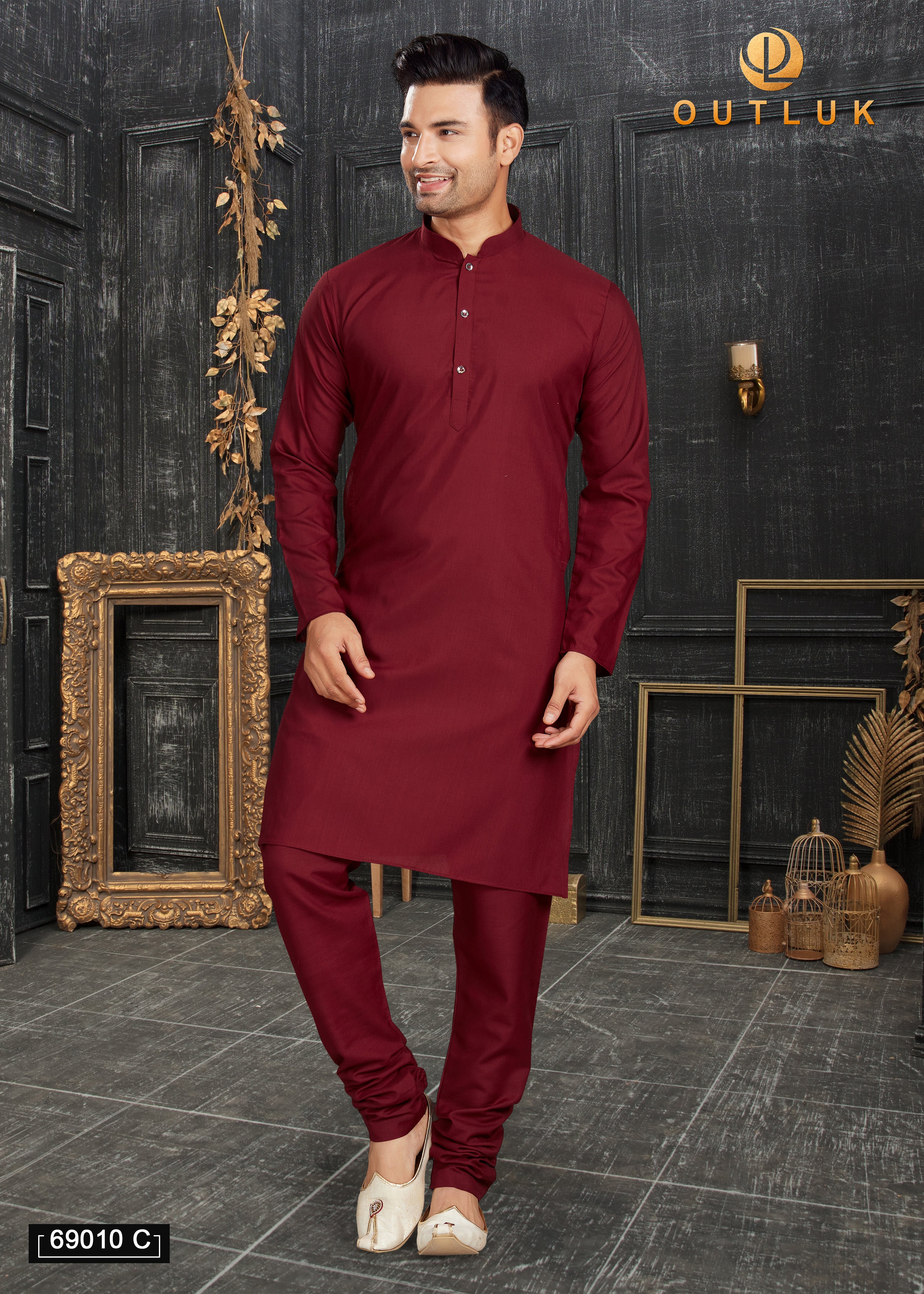 Maroon Cotton Mens Kurta Pajama 69010 C