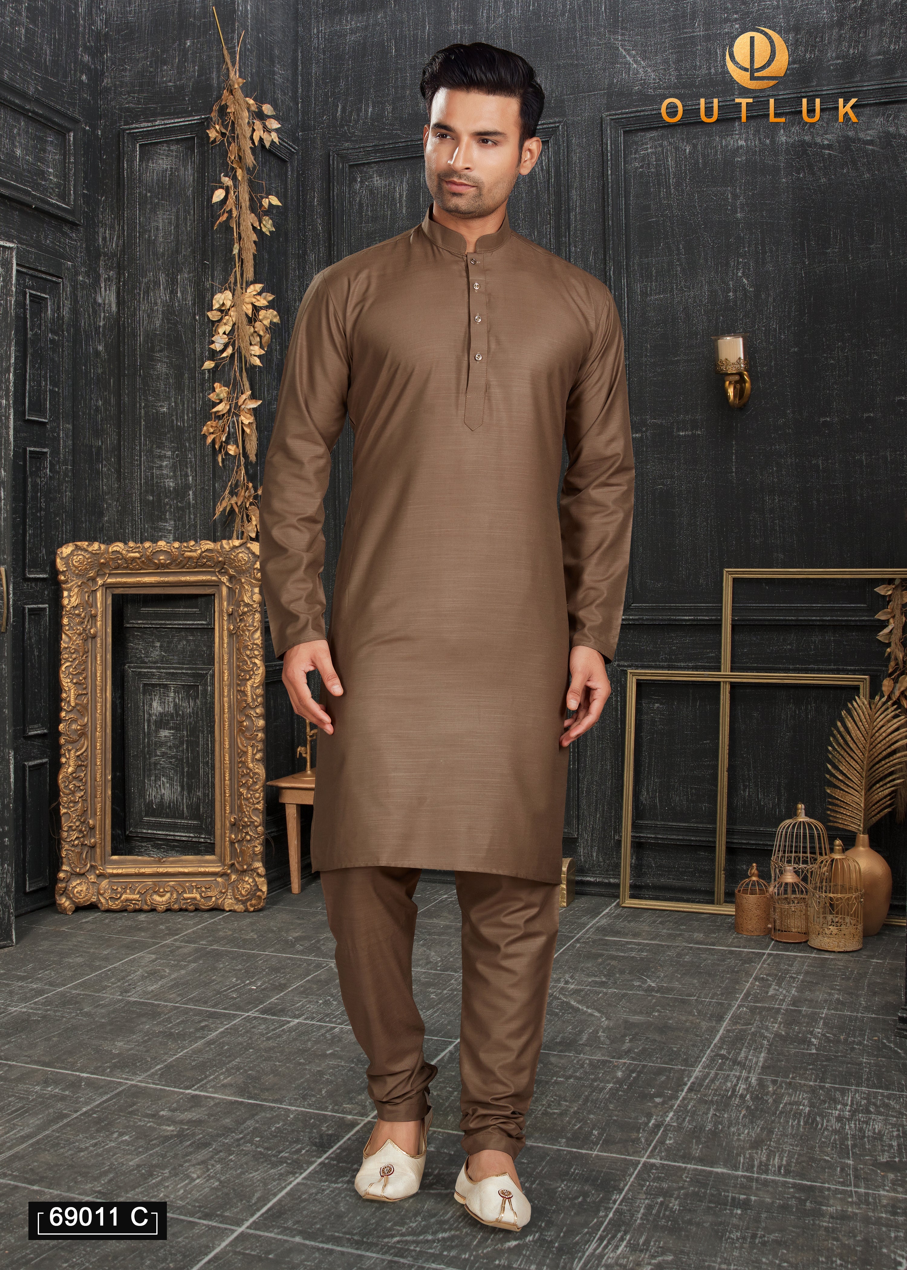 Brown Cotton Mens Kurta Pajama 69011 C