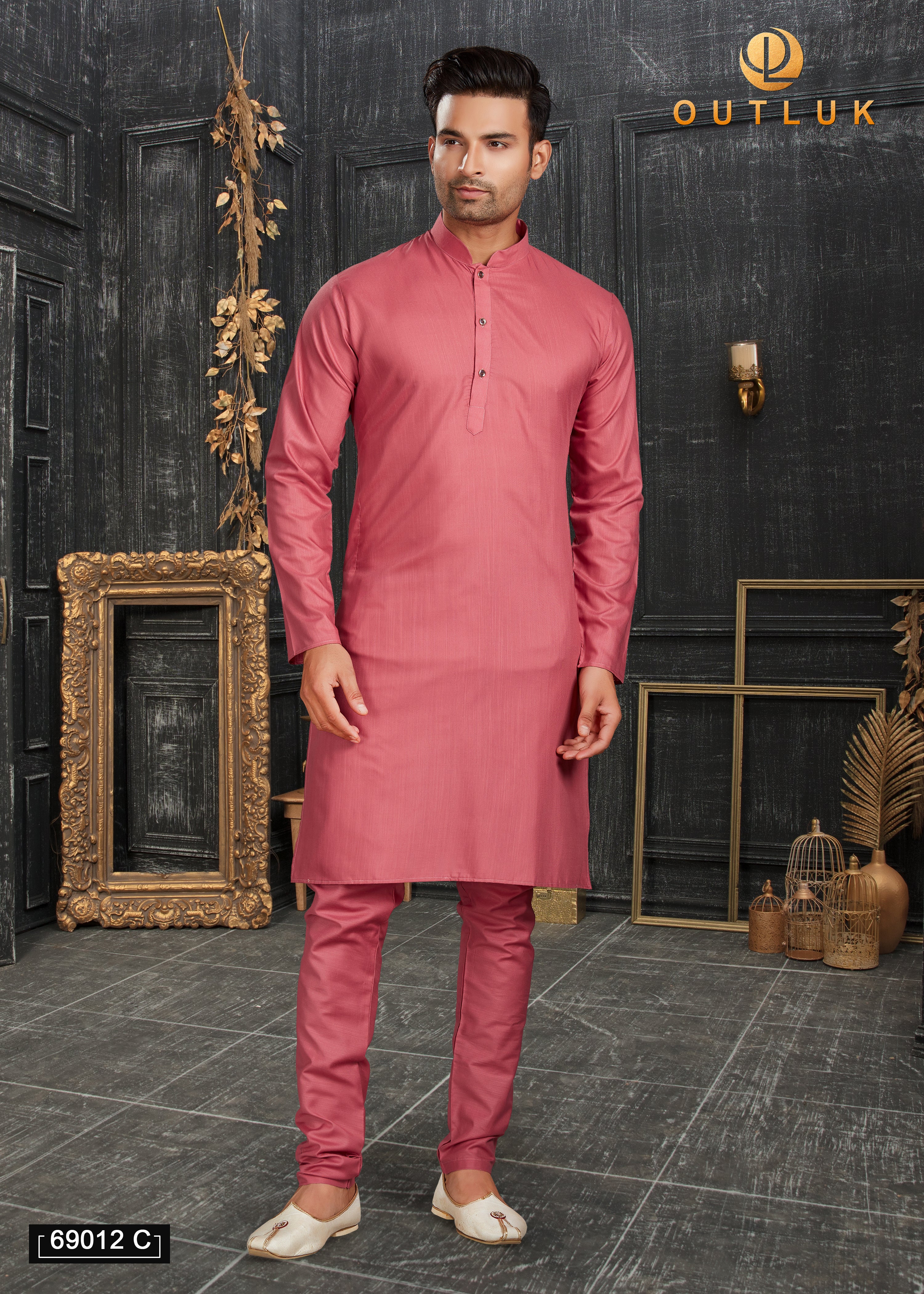 Pink Cotton Mens Kurta Pajama 69012 C
