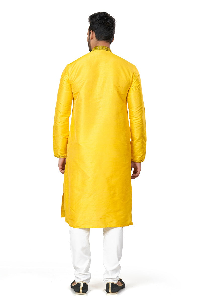 Yellow Silk Mens Kurta Pajama 125001