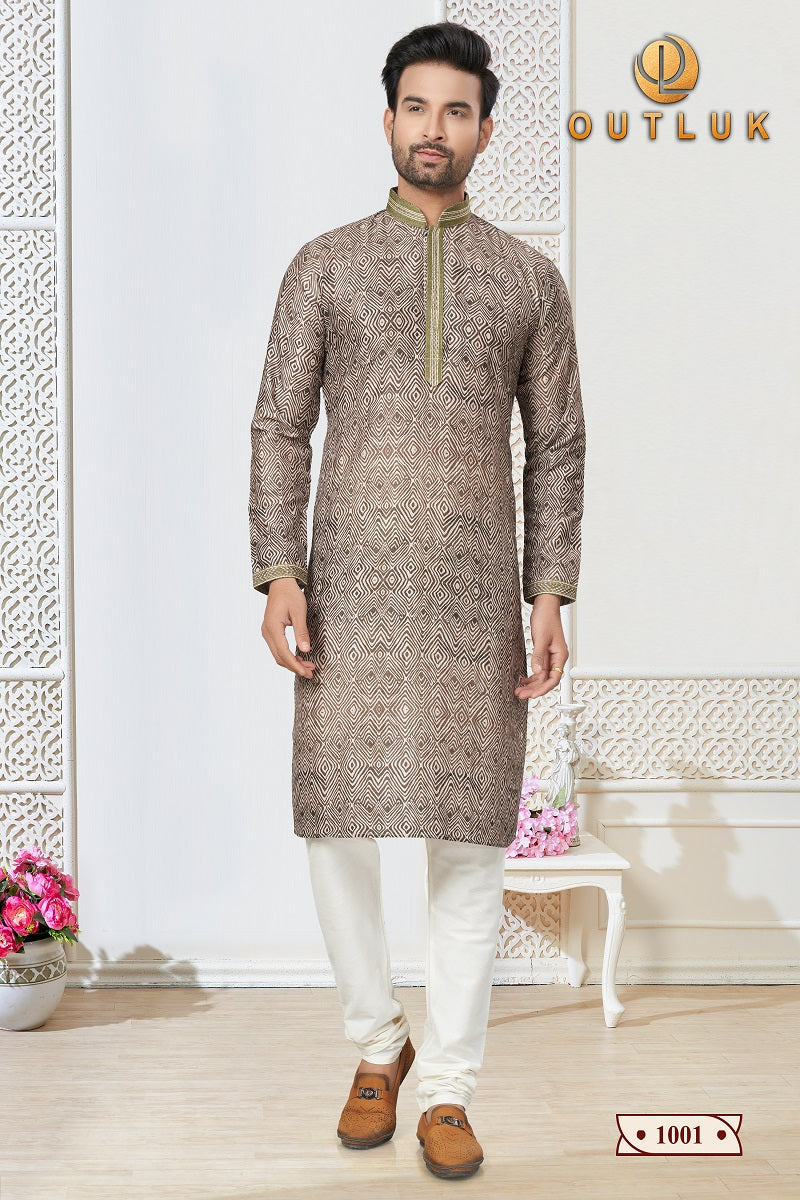 Olive Cotton Mens Kurta Pajama 1001