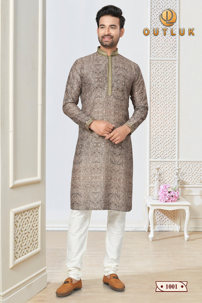 Olive Cotton Mens Kurta Pajama 1001