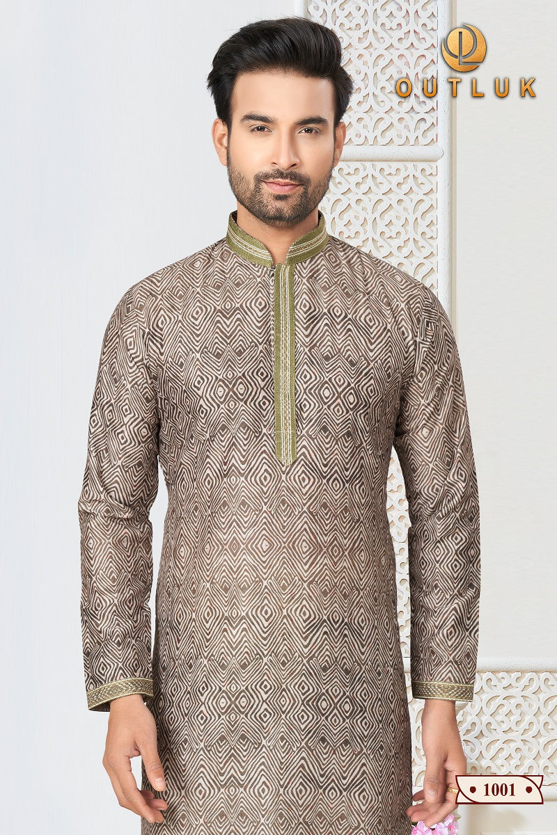 Olive Cotton Mens Kurta Pajama 1001