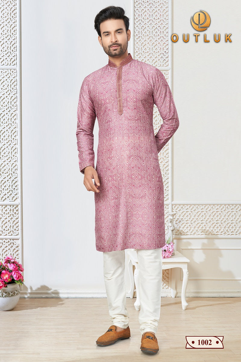 Pink Cotton Mens Kurta Pajama 1002