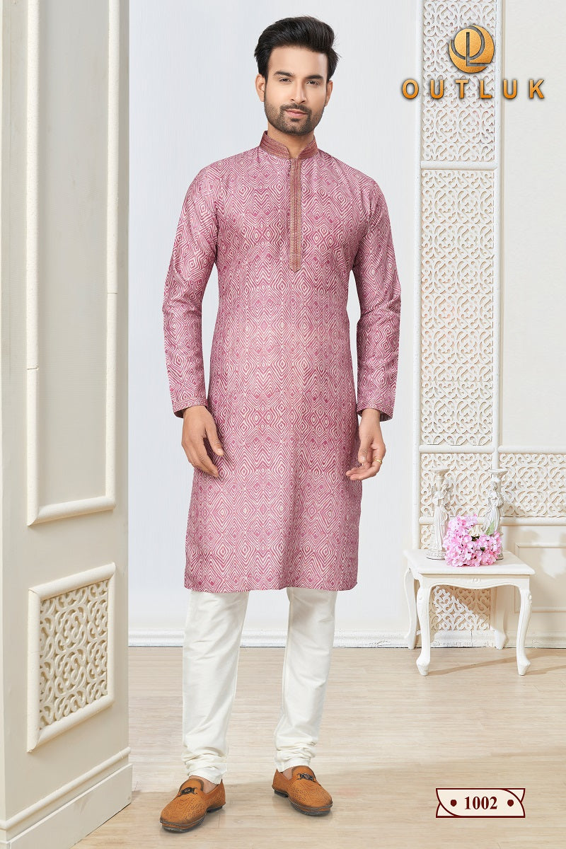 Pink Cotton Mens Kurta Pajama 1002