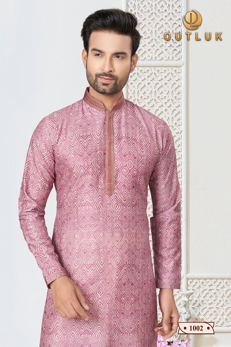 Pink Cotton Mens Kurta Pajama 1002