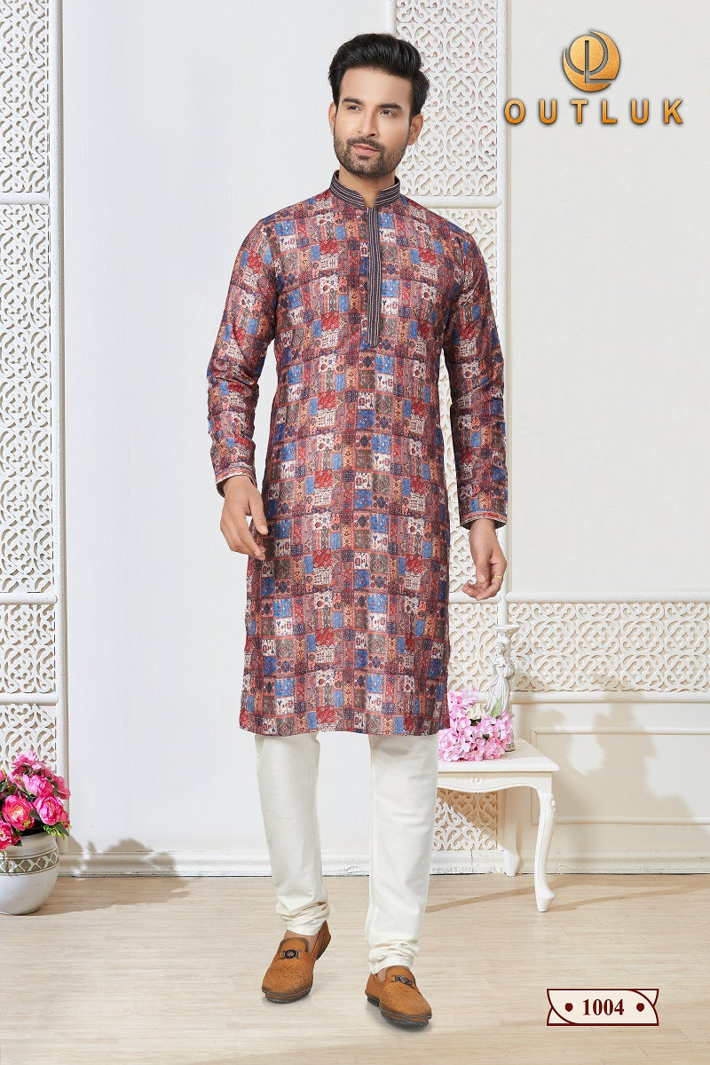 Multi Cotton Mens Kurta Pajama 1004