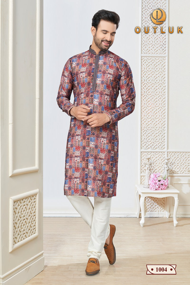 Multi Cotton Mens Kurta Pajama 1004