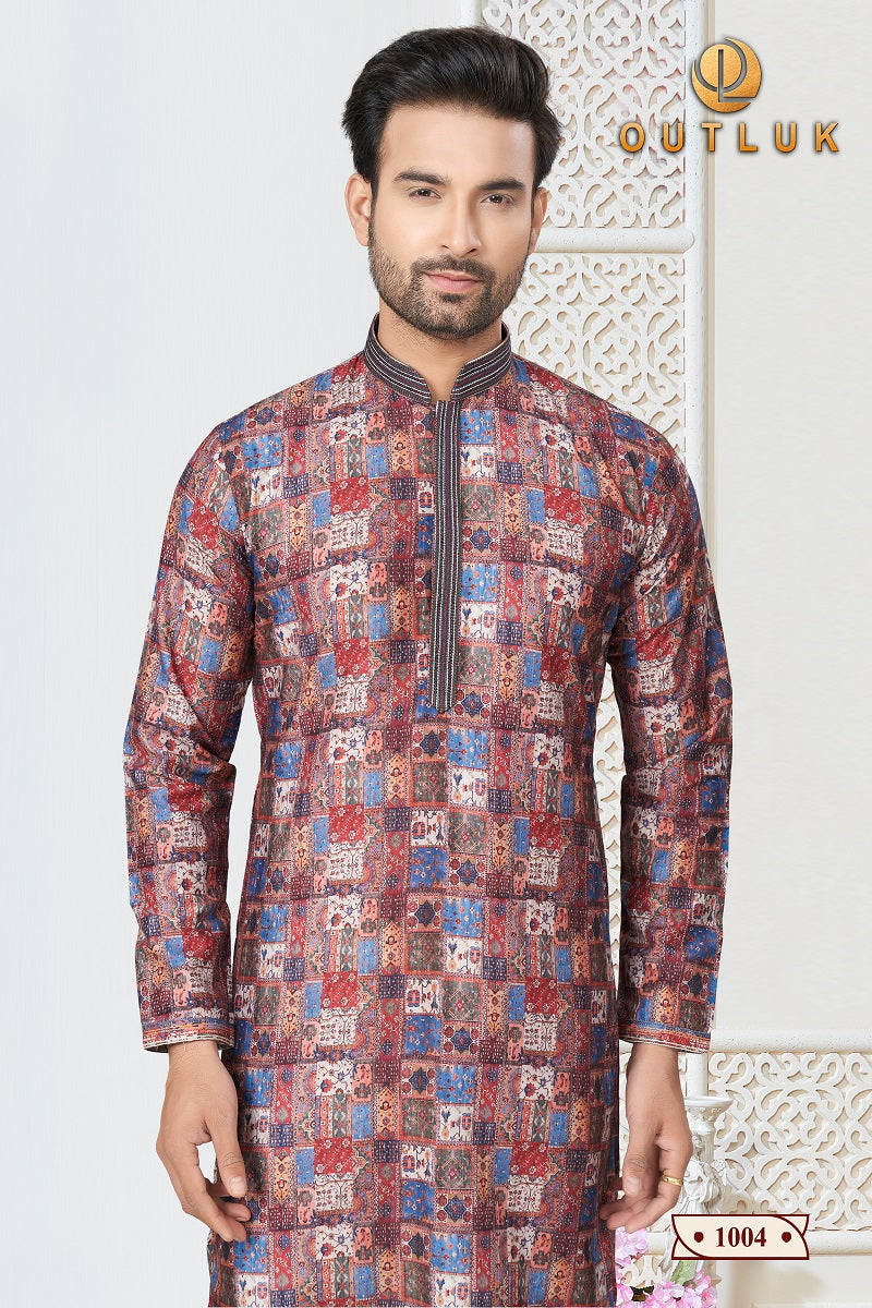 Multi Cotton Mens Kurta Pajama 1004