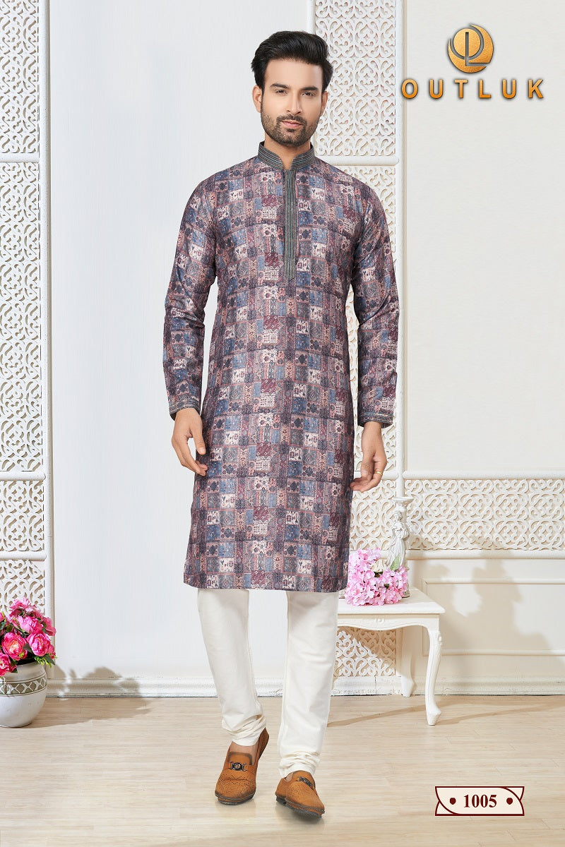 Gray Cotton Mens Kurta Pajama 1005