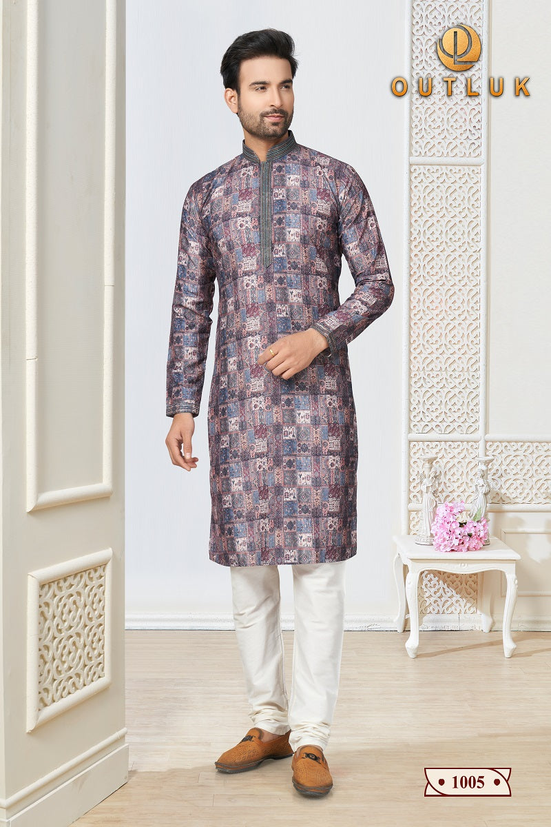 Gray Cotton Mens Kurta Pajama 1005