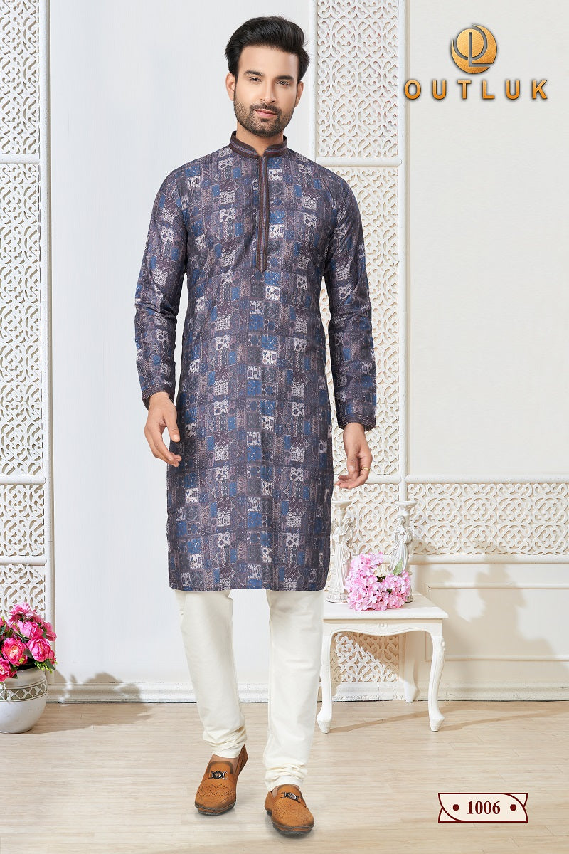 Blue Cotton Mens Kurta Pajama 1006