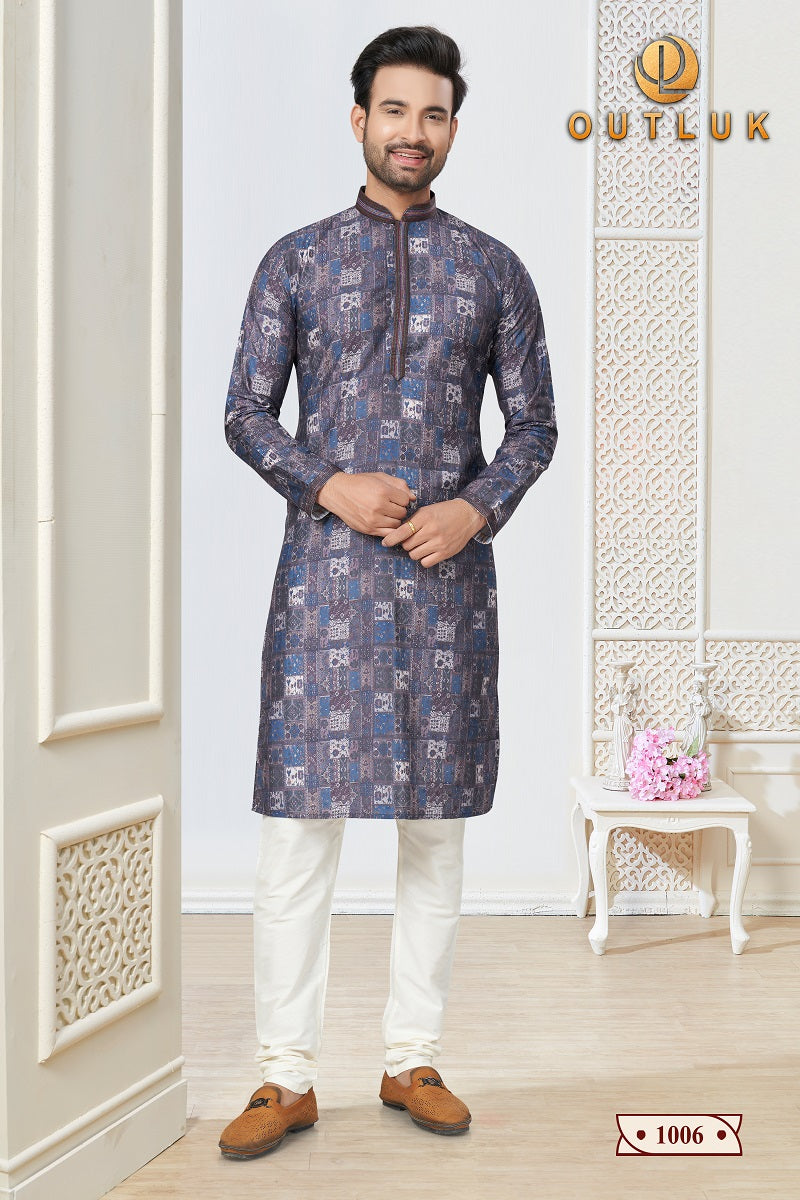 Blue Cotton Mens Kurta Pajama 1006