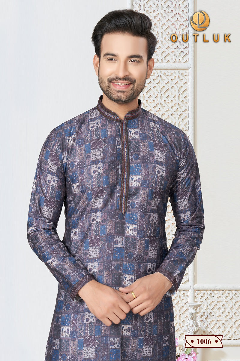 Blue Cotton Mens Kurta Pajama 1006