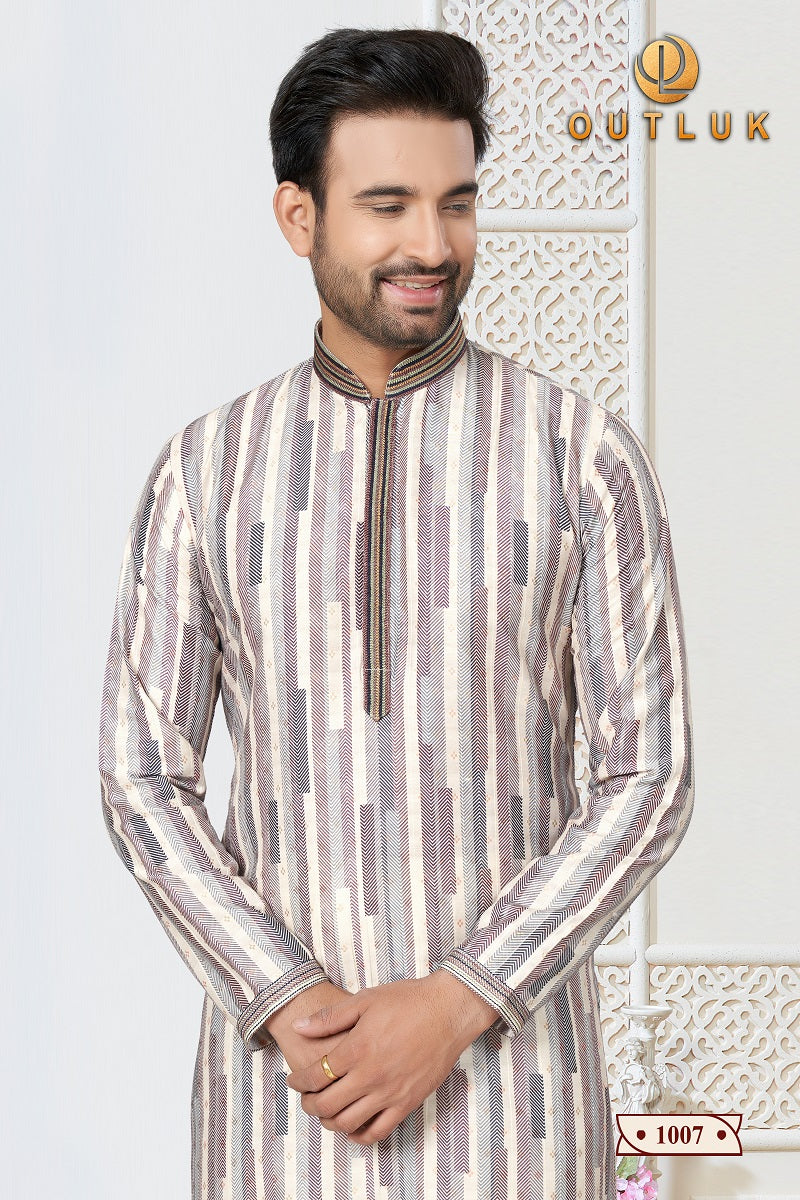 White Grey Cotton Mens Kurta Pajama 1007