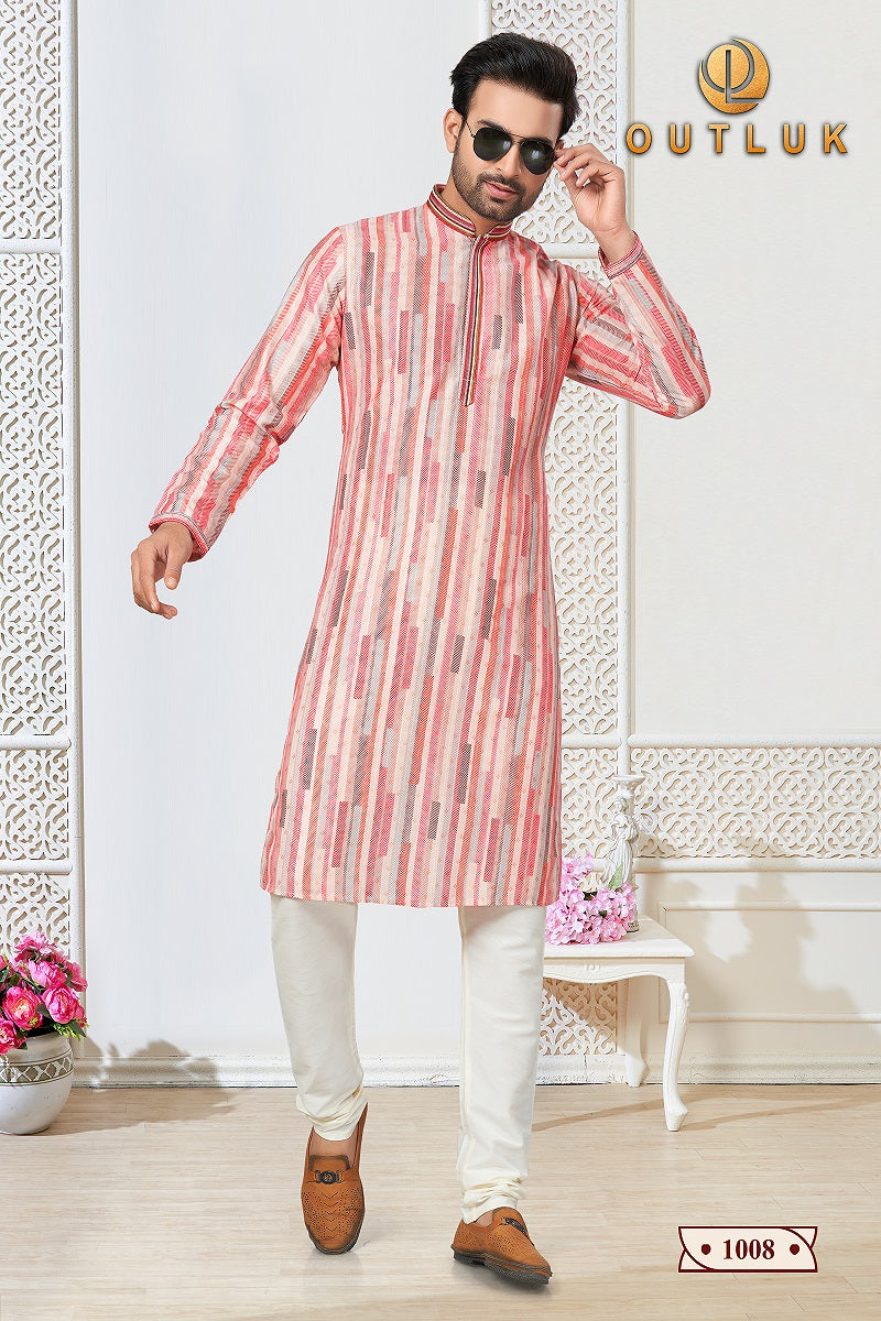 Peach Cotton Mens Kurta Pajama 1008