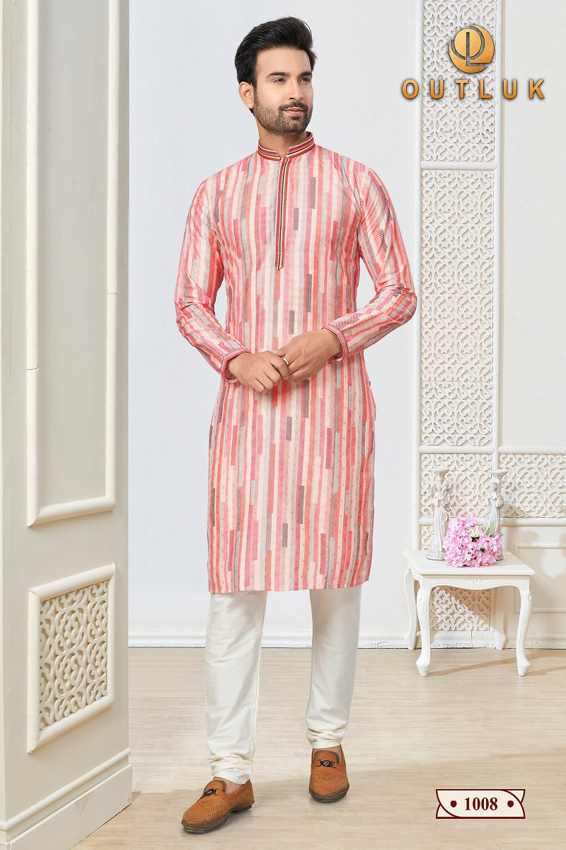 Peach Cotton Mens Kurta Pajama 1008