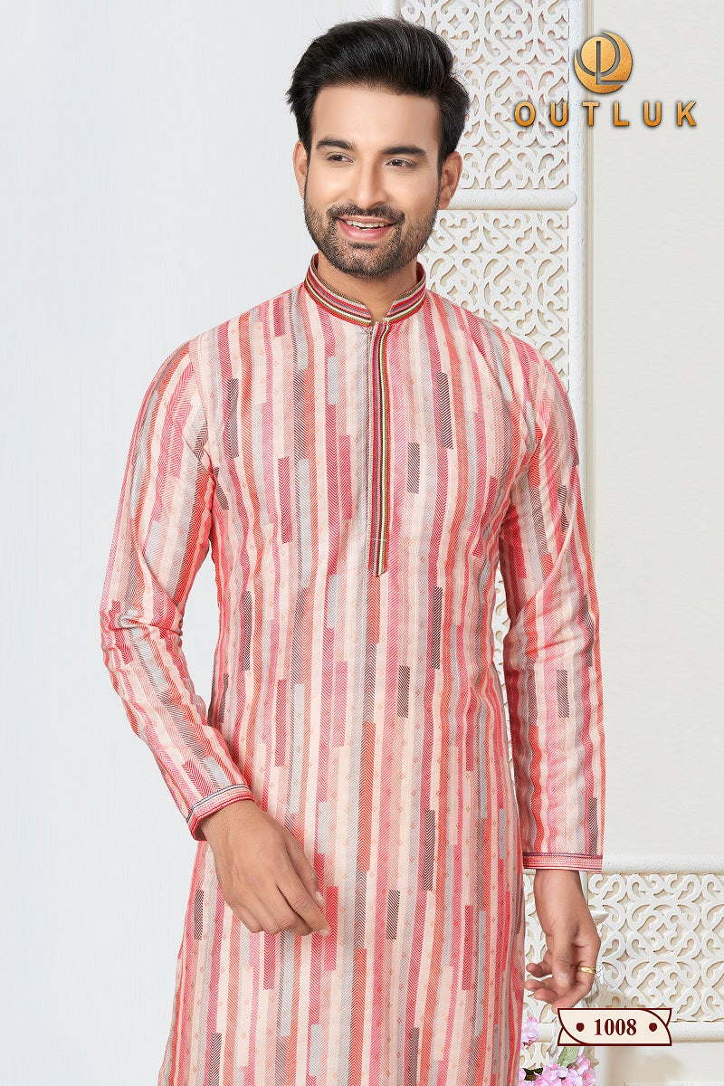 Peach Cotton Mens Kurta Pajama 1008