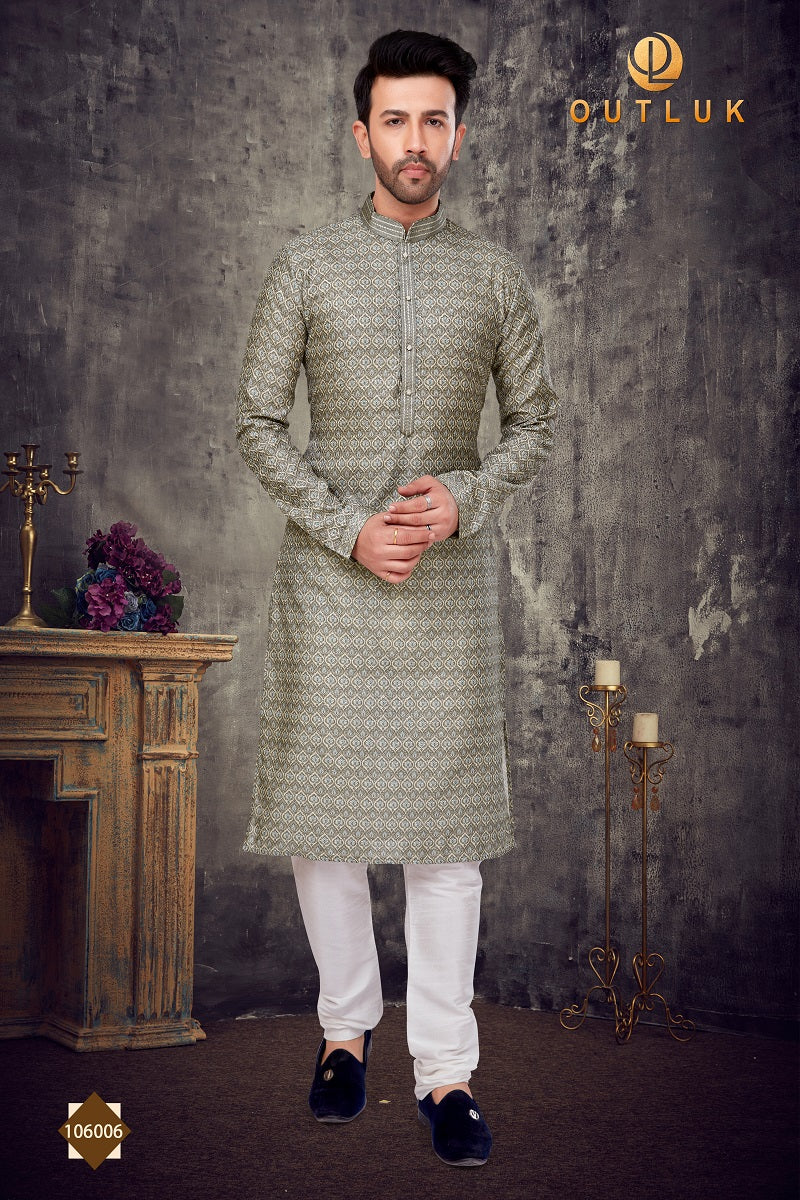 Pista Slub Silk Mens Kurta Pajama 106006