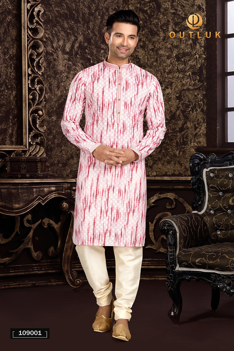 Red Cotton Mens Kurta Pajama 109001