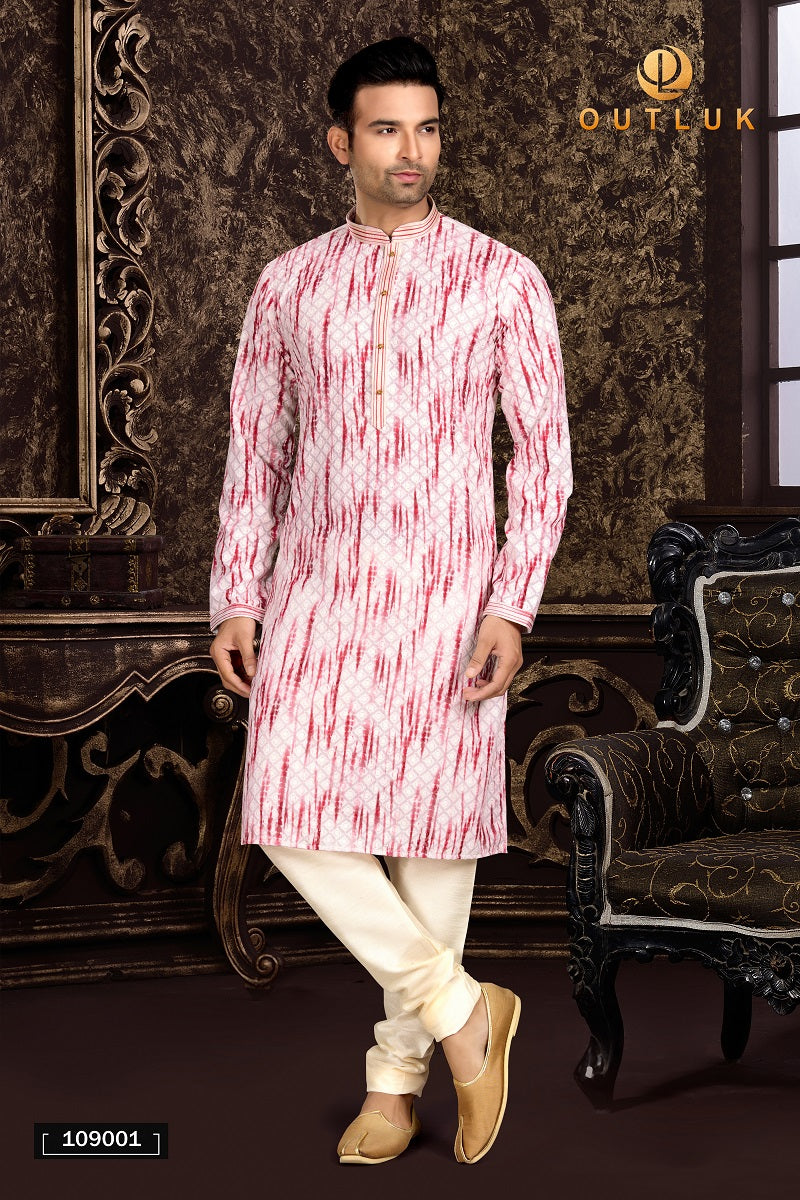 Red Cotton Mens Kurta Pajama 109001