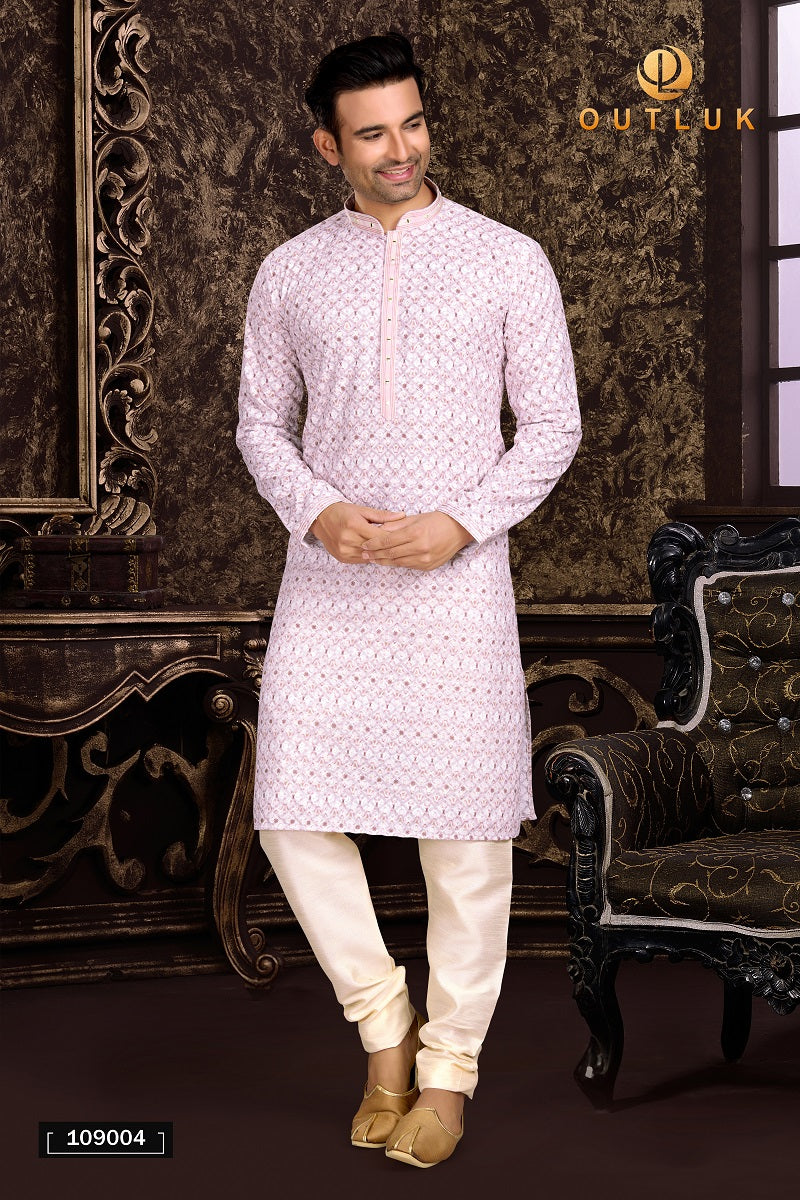 Pink Cotton Mens Kurta Pajama 109004