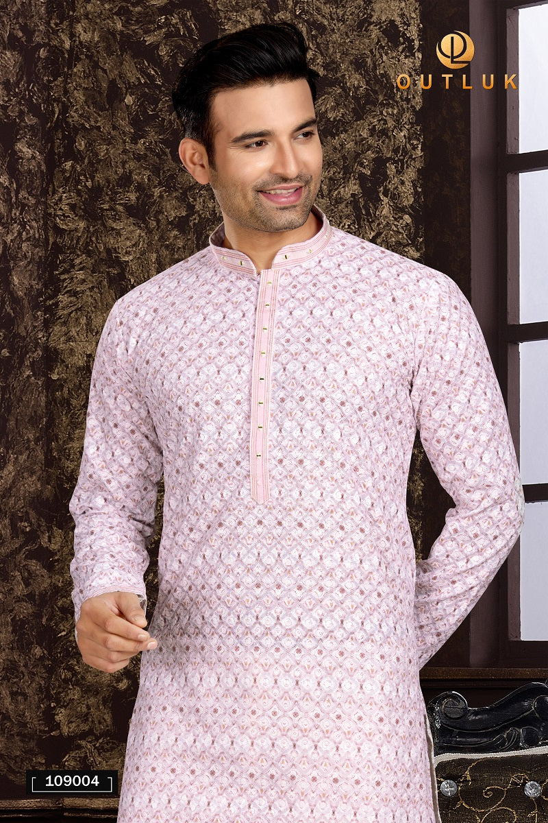 Pink Cotton Mens Kurta Pajama 109004