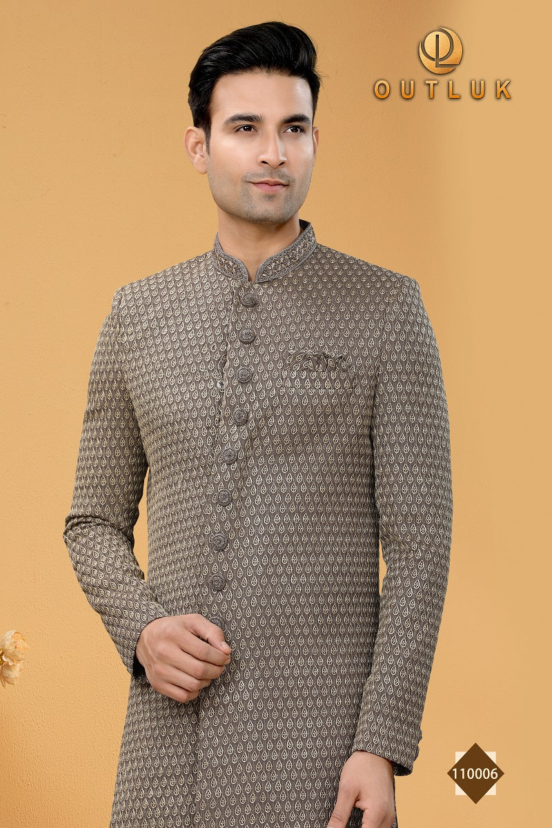 Brown Art Silk Mens Indo western 110006
