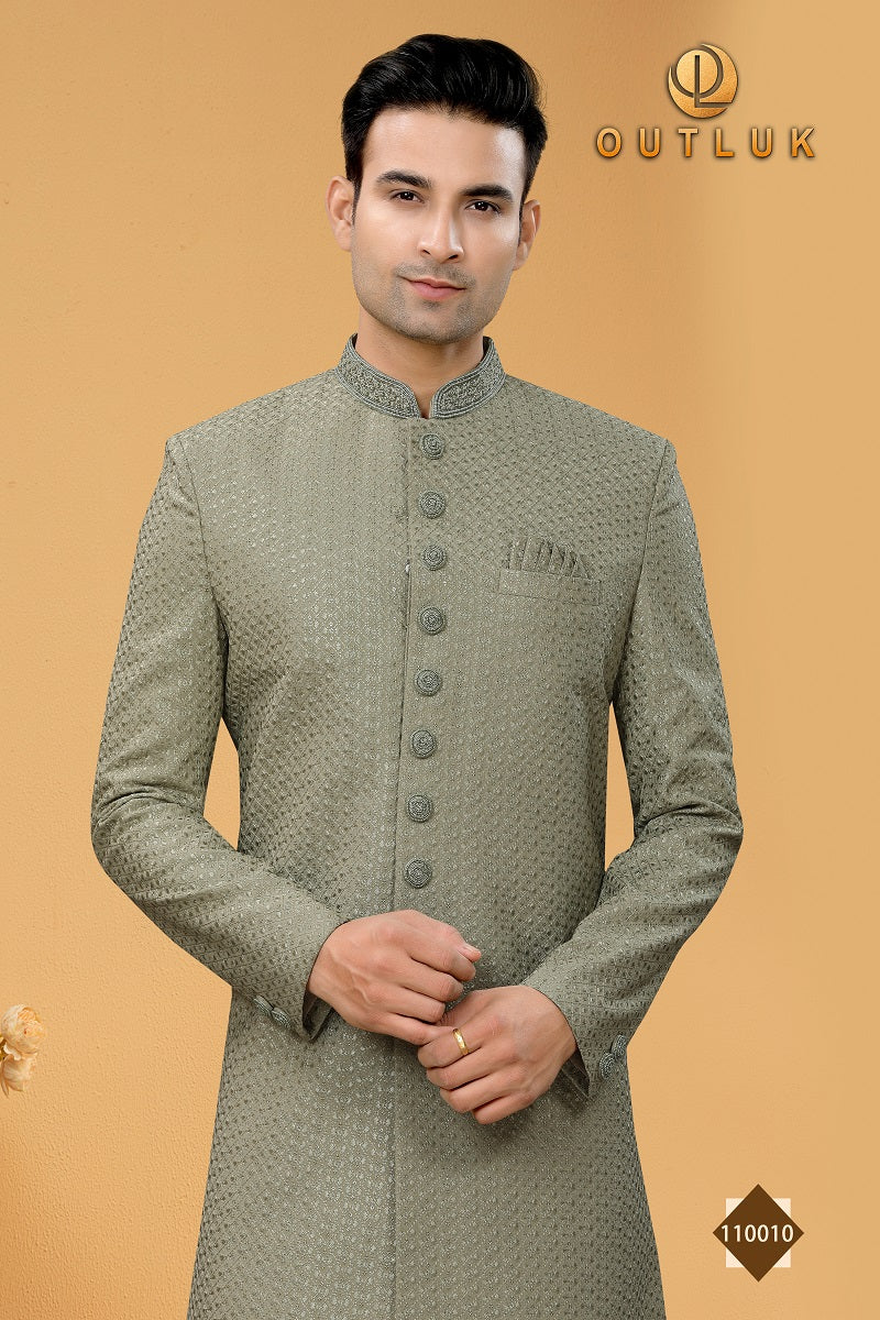 Green Art Silk Mens Indo western 110010