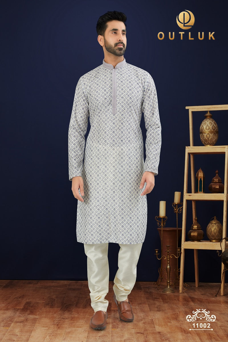 Grey Cotton Mens Kurta Pajama 11002