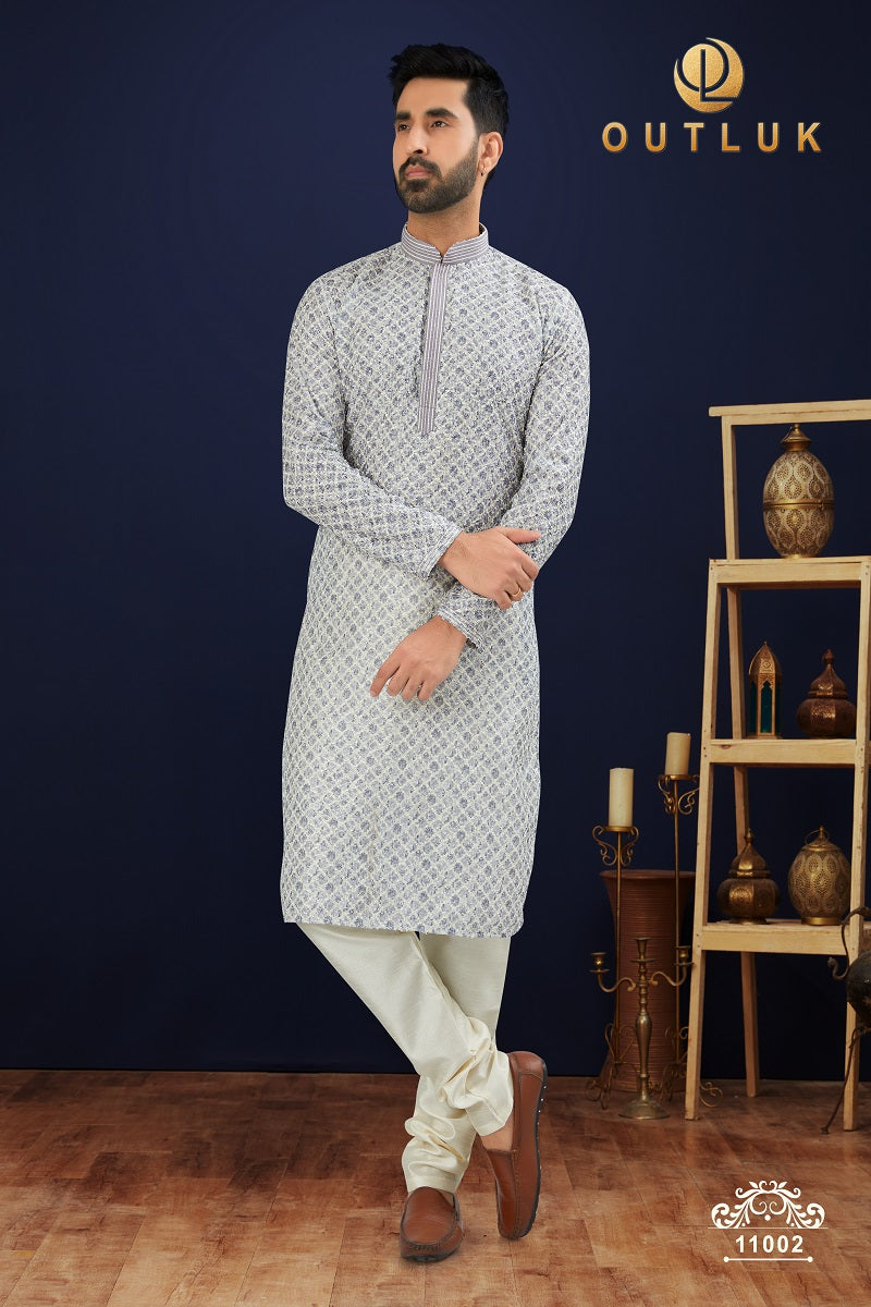 Grey Cotton Mens Kurta Pajama 11002