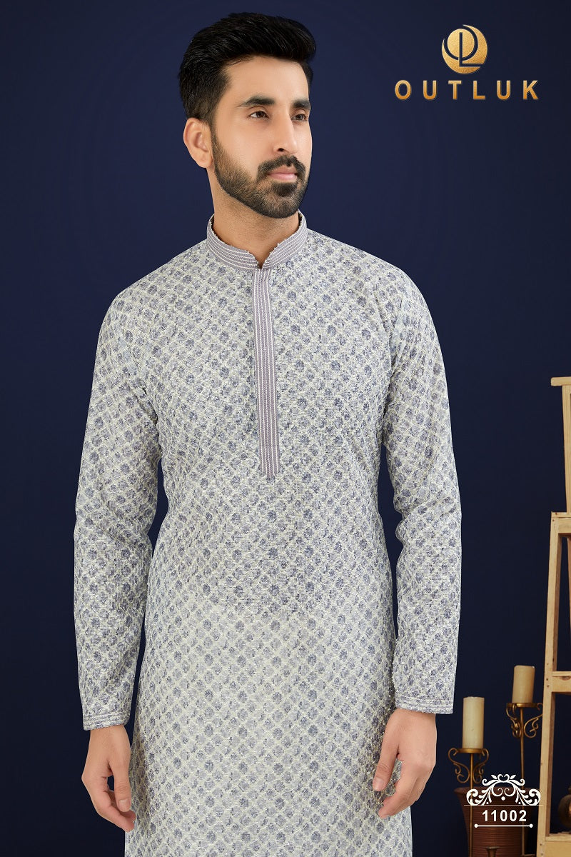 Grey Cotton Mens Kurta Pajama 11002