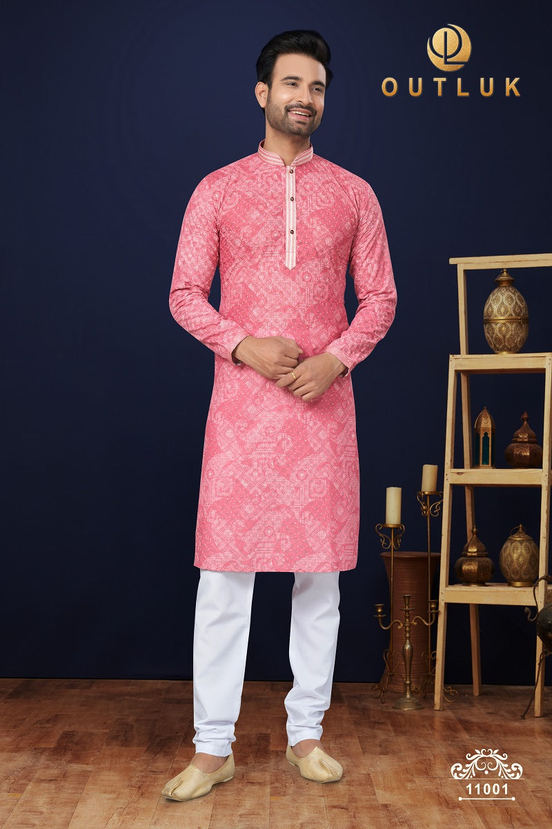 Multi Cotton Mens Kurta Pajama 11003