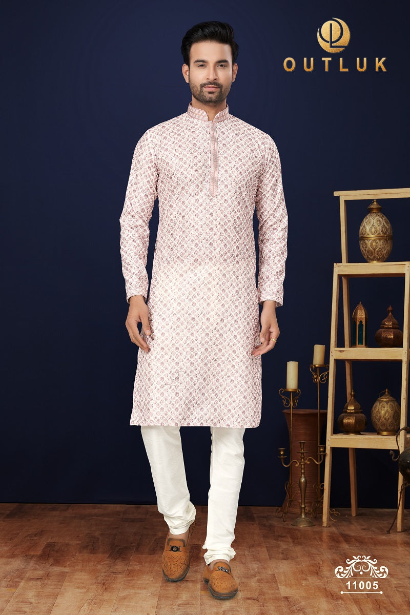 Light Purple Cotton Mens Kurta Pajama 11005