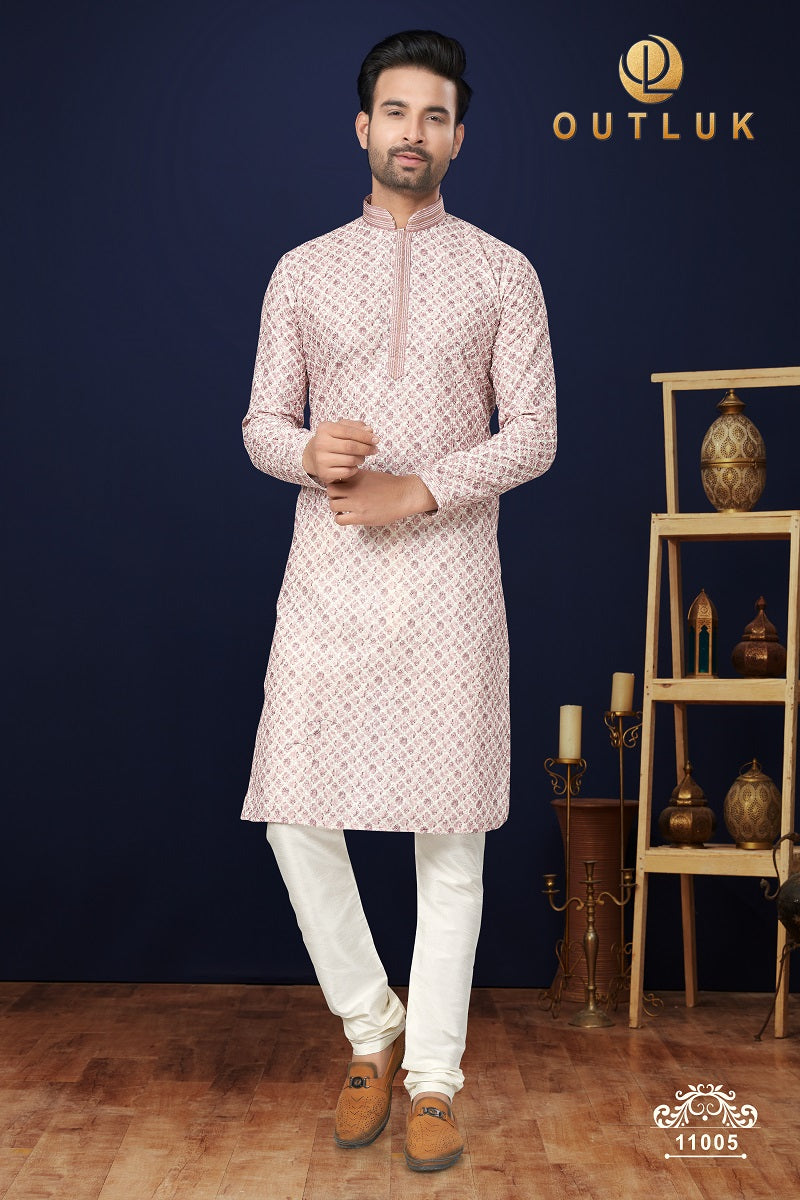 Light Purple Cotton Mens Kurta Pajama 11005