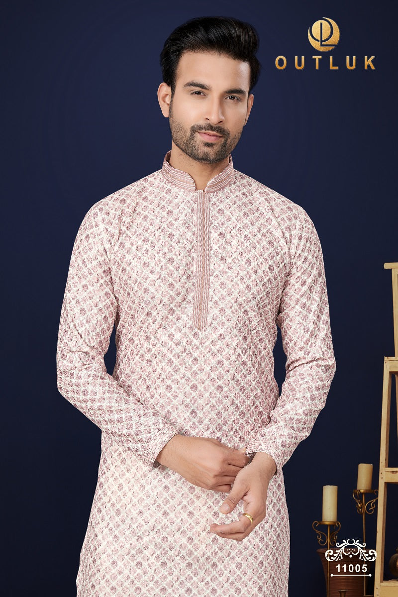 Light Purple Cotton Mens Kurta Pajama 11005